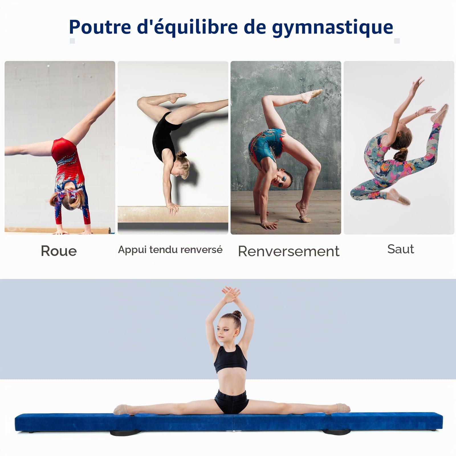KOMFOTTEU Poutre d'Équilibre Pliable 210 cm, Poutre Gymnastique, Résistante à la Traction pour Enfants & Adultes, Charge jusqu'à 70 kg, Emballage en Velours, Entraînement de Gymnastique