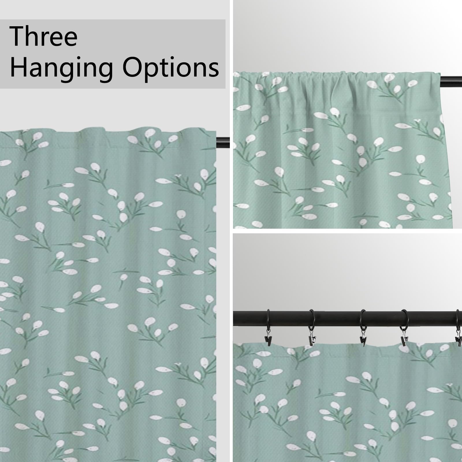 ggaimwf Plant Print Curtains Drapes Green Botanical Watercolor Floral Curtains Nature Themed Window Decoration Living Room Bedroom Patio Balcony Door Thick Curtain with Tape Top 117x229cm 1 Panel - Image 4