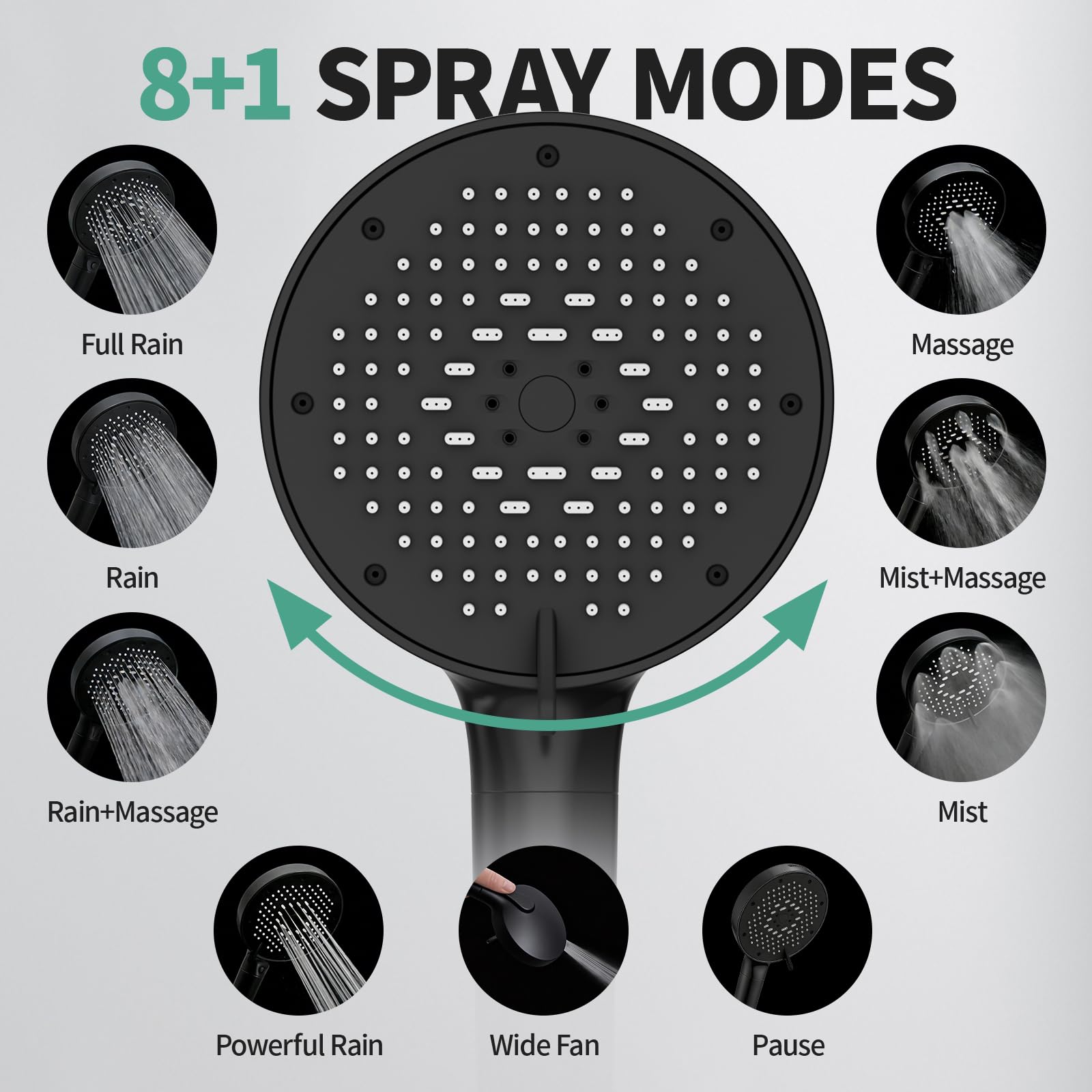 12 Inch Wide Rain Shower Head with Filtered Handheld Combo, High Pressure Rainfall Shower Head, 9 Spray Modes Handheld with 9-Inch Extension Arm, Comes with Filter Removes Chlorine(Dark Brown) — view 5