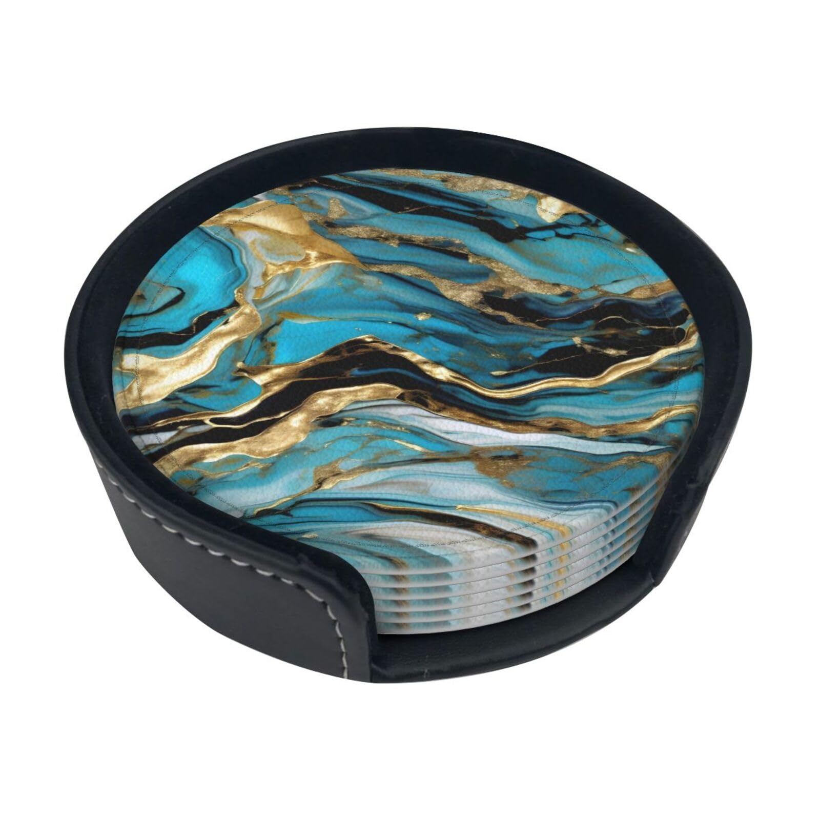 Dessous de verre marbre bleu et doré en PU lot de 6
