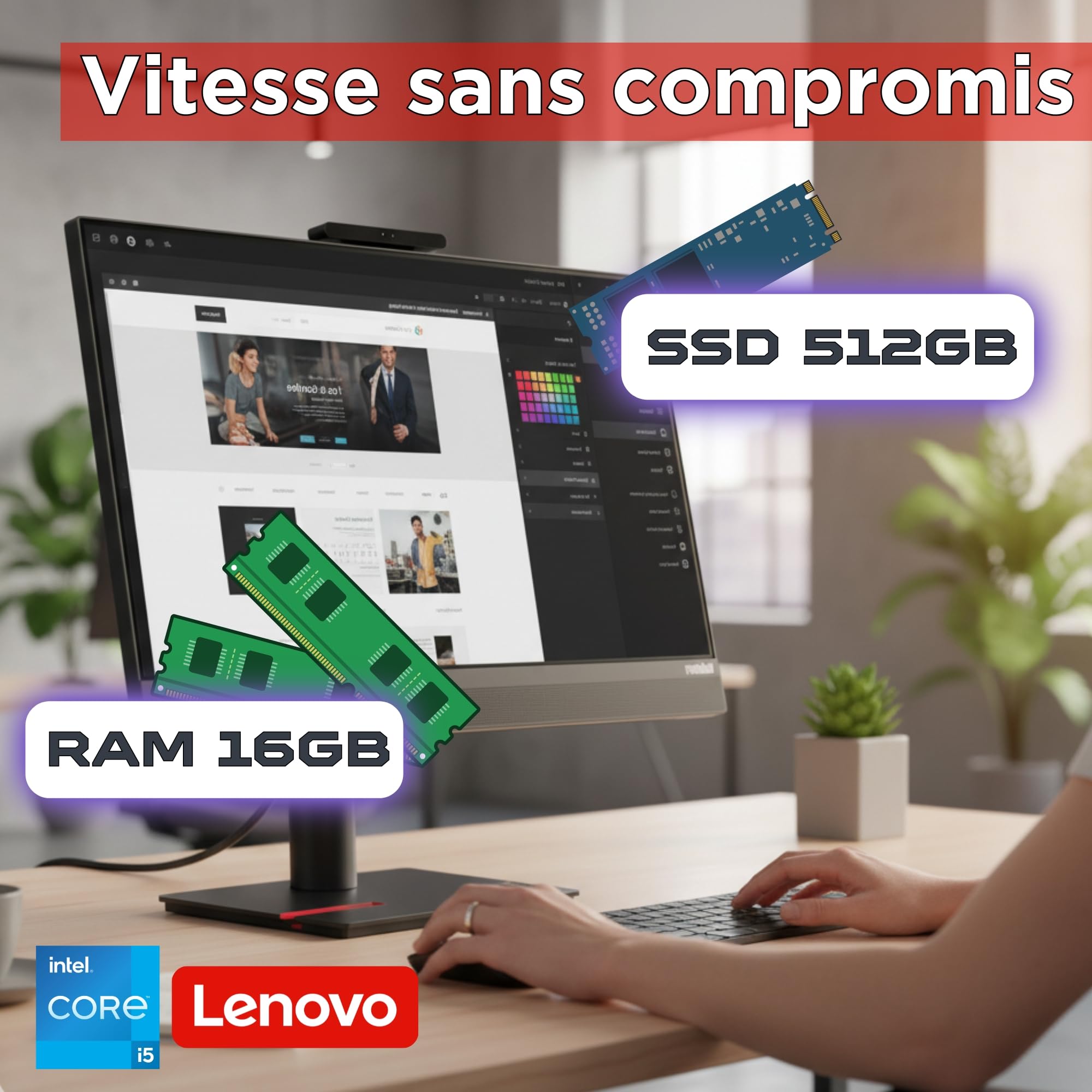 Lenovo All-in-One 24"-Touchscreen, Intel Core i5-8500 (bis zu 3,50 GHz), 16 GB RAM, 512 GB SSD, Windows 11 Pro, Office- und Business-PC, USB-C-Anschluss, 36 Monate Garantie