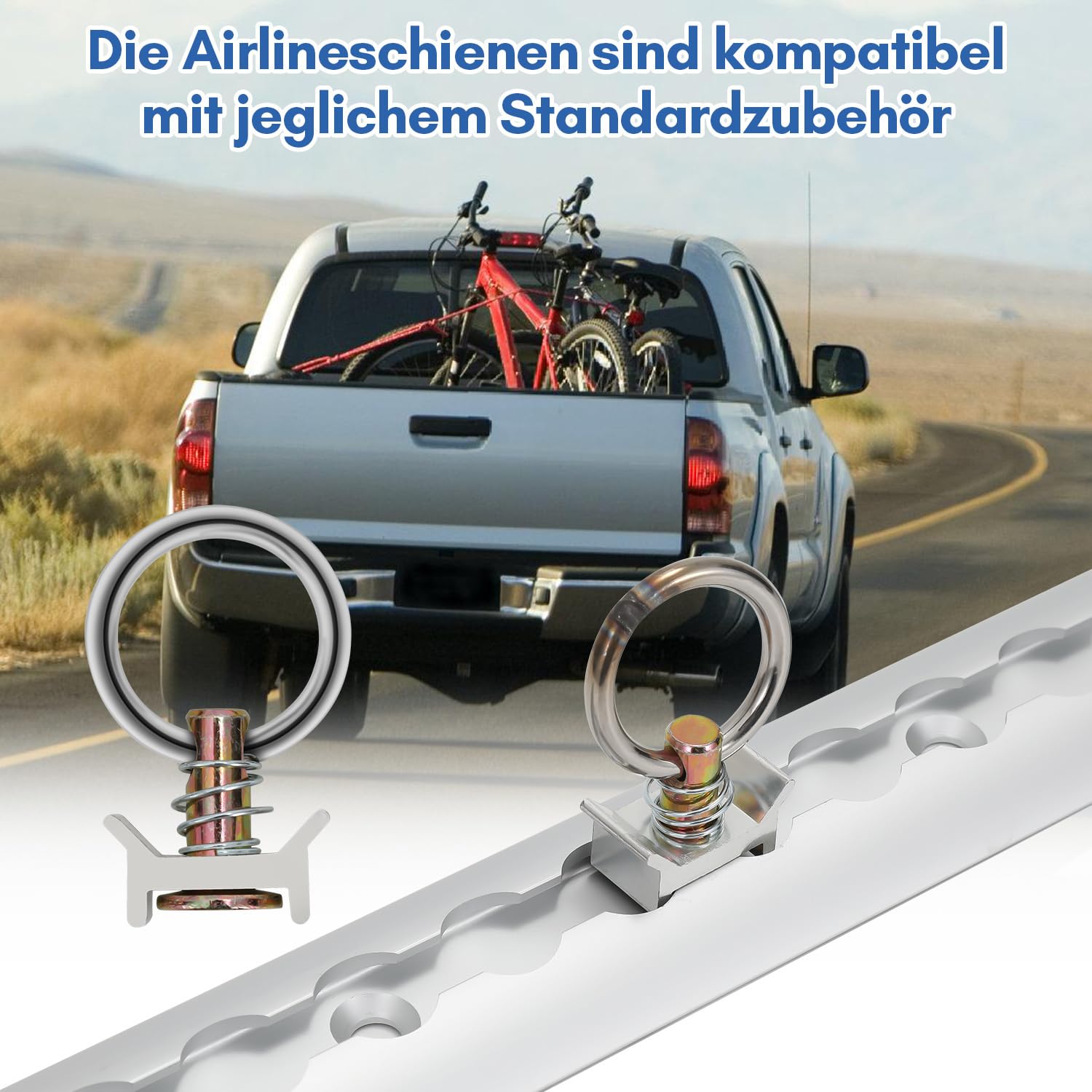 4 x 1 m de rail d'arrimage, forme demi-circulaire en aluminium, rail d'arrimage éloxé avec trous, rail d'arrimage avec 10 œillets et 8 embouts, système de fixation de charge pour camions et