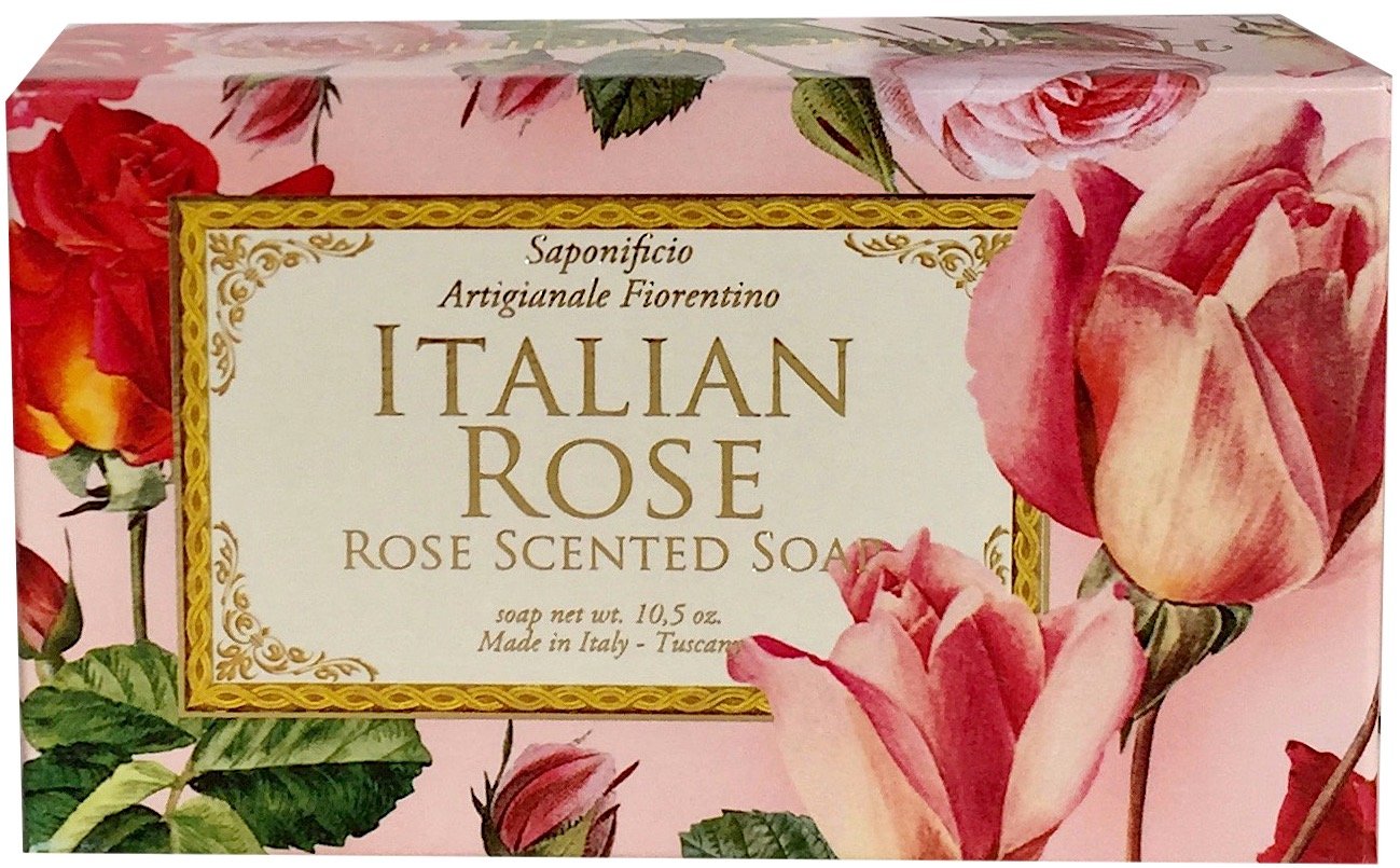 Bar Soap by Saponificio Artigianale Fiorentino- Tuscan Roseto Italian Rosa Rose Scented Soap All Natural Bath Cleanser 10.5 Ounce