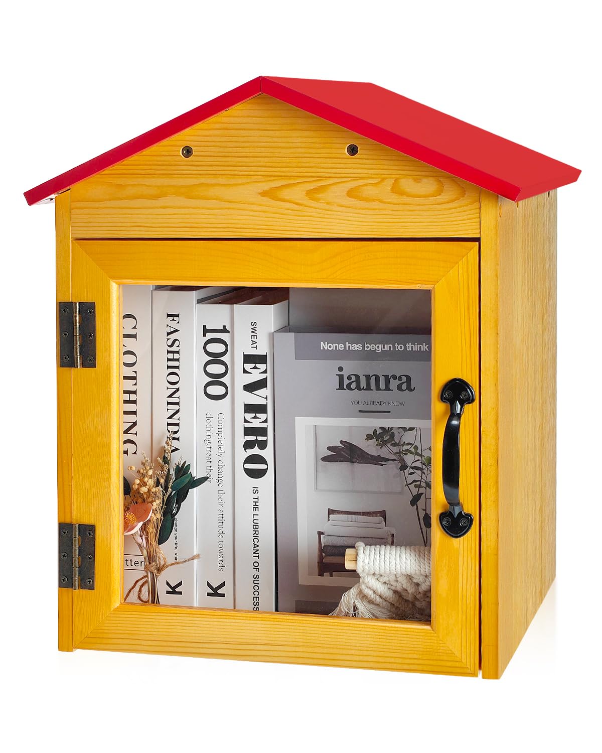 Little Library Box Outdoor - Armadietto in legno con tetto rosso per libri, letteratura e giornali