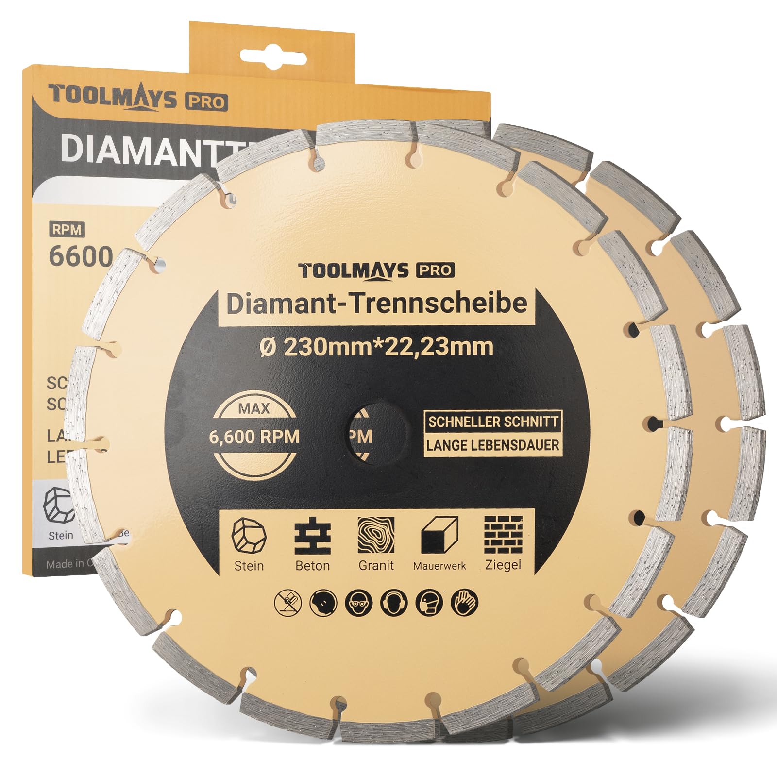 Diamanttrennscheiben Set 2x 230mm Diamantscheibe für Stein, Beton, Granit, Mauerwerk, Ziegel, Stahlbeton, Bohrung 22,23 mm