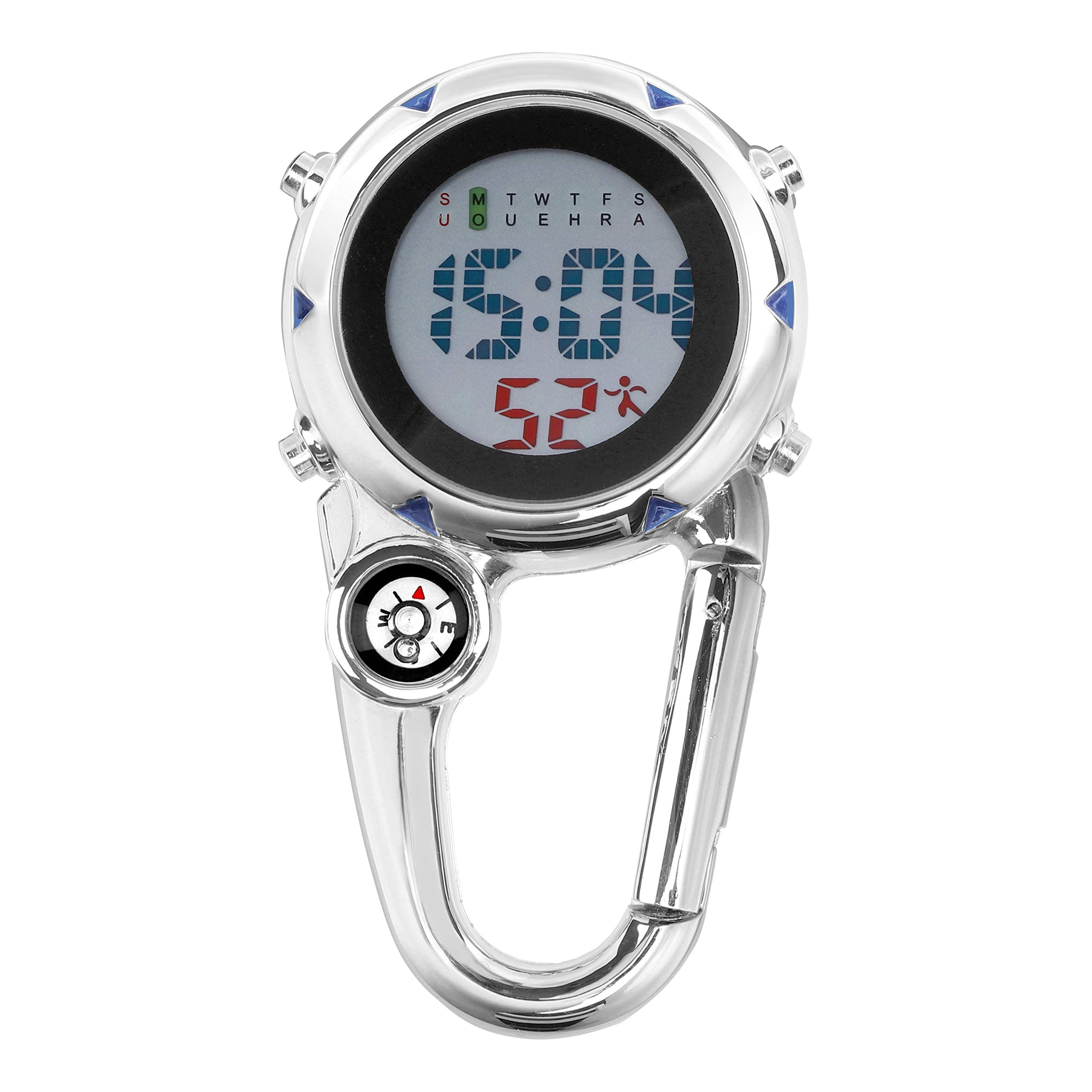 KASTWAVE Carabiner Digital Watch, Clip on Quartz Watch, Waterproof and Shockproof Pocket Fob Watch Glow in The Dark with Alarm Clock Date Week for Outdoor Sports