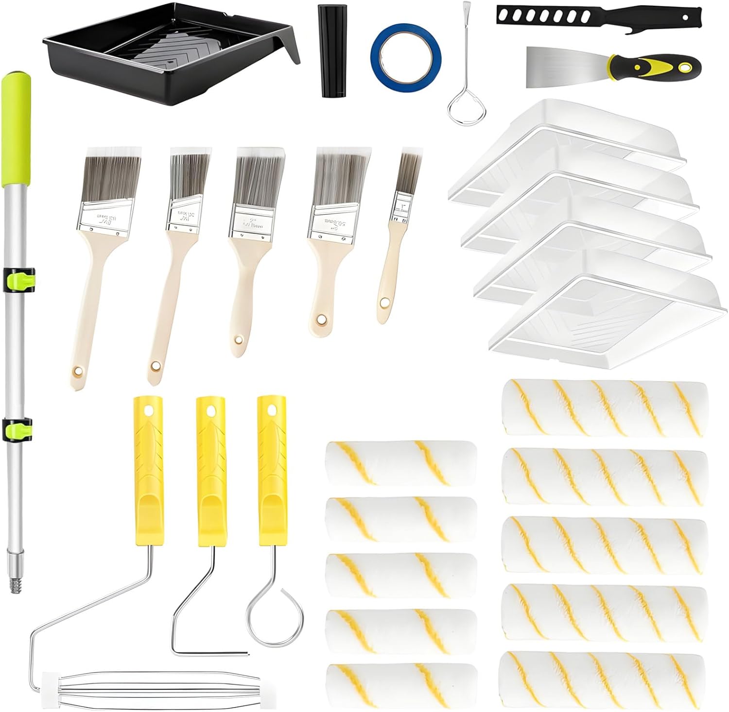29 Piece Paint Roller Set for Versatile Painting Tasks on Large Areas and Fine Detail with Easy Feature Complete Set Construction Brush for Professional Contractors