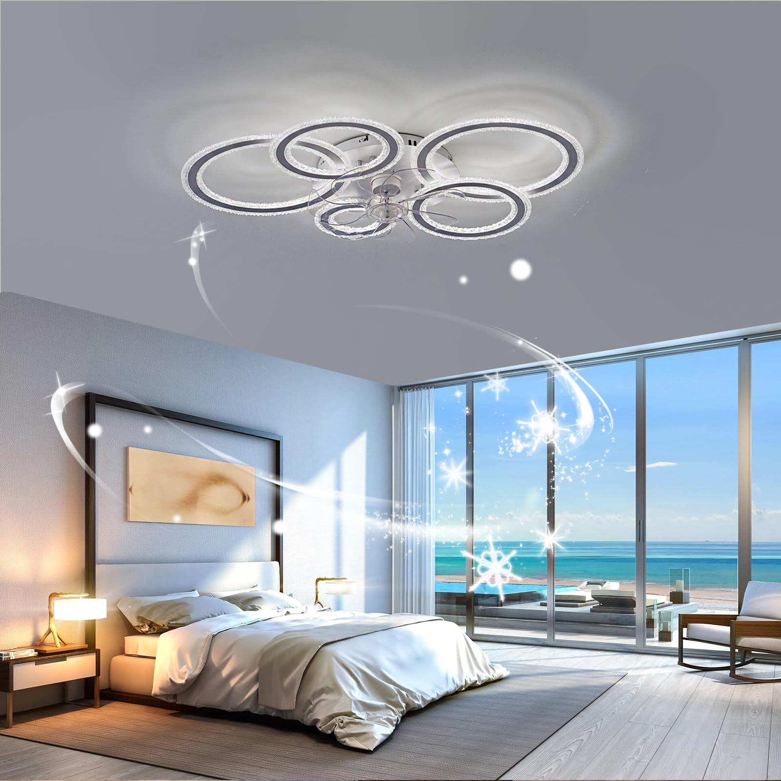 Ventiladores De Techo Con Luz, Ventilador de techo de 33,9 pulgadas con luz y control remoto, función de memoria inteligente, ventilador de techo, funciona con Alexa y Google Assistant, silencioso, ne