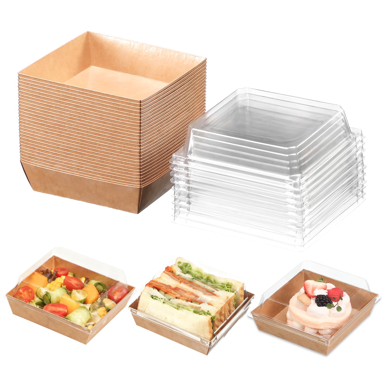 xilianBPK 50 Pack Small Charcuterie Boxes with Clear Lids - To Go Paper Mini Charcuterie Box,Food Containers, Dessert Boxes for Cookie, Cake Slice, Strawberries