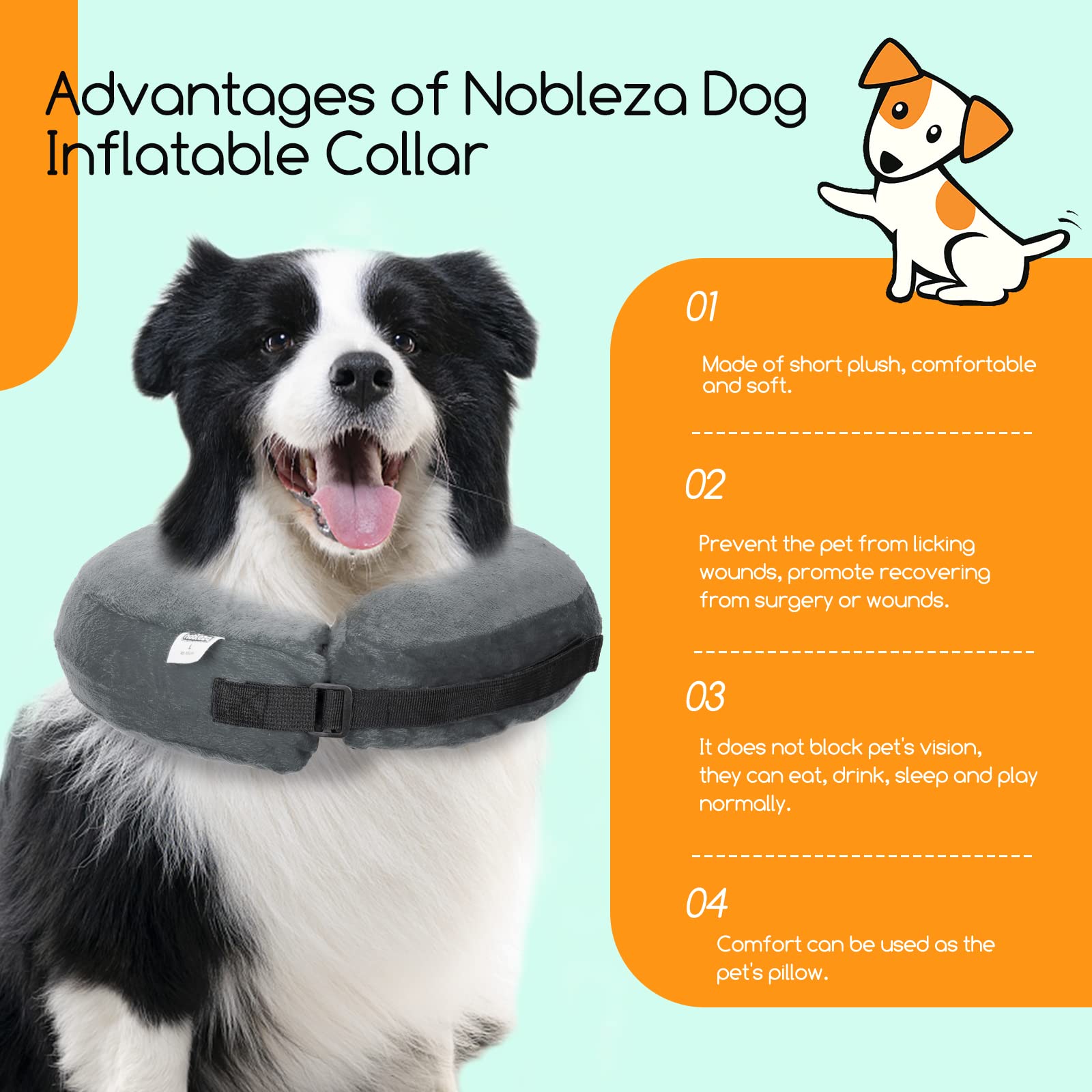 Nobleza - Collar de Recuperación Inflable para Perro Gato, Ajustable Collar Isabelino para Mascotas, Inflable Collar de Protección para Gatos Perros Recuperación de Cirugía o Heridas, Gris(XL)