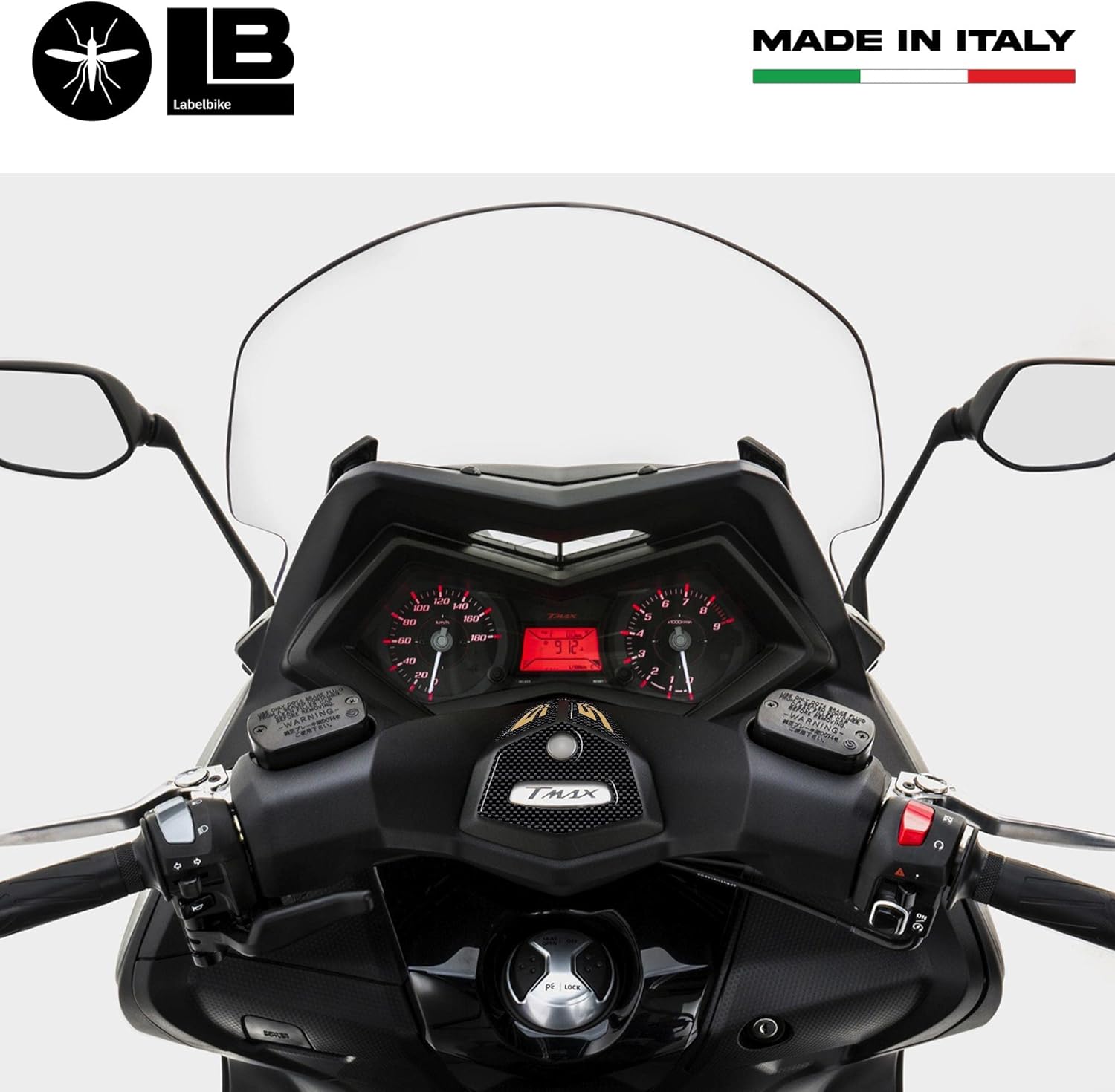 labelbike - 3D Stickers Motorcycle Handlebars Protection and Decoration in Resin Compatible with Yamaha TMAX 530 2012-2016 - Carbon Gold Color