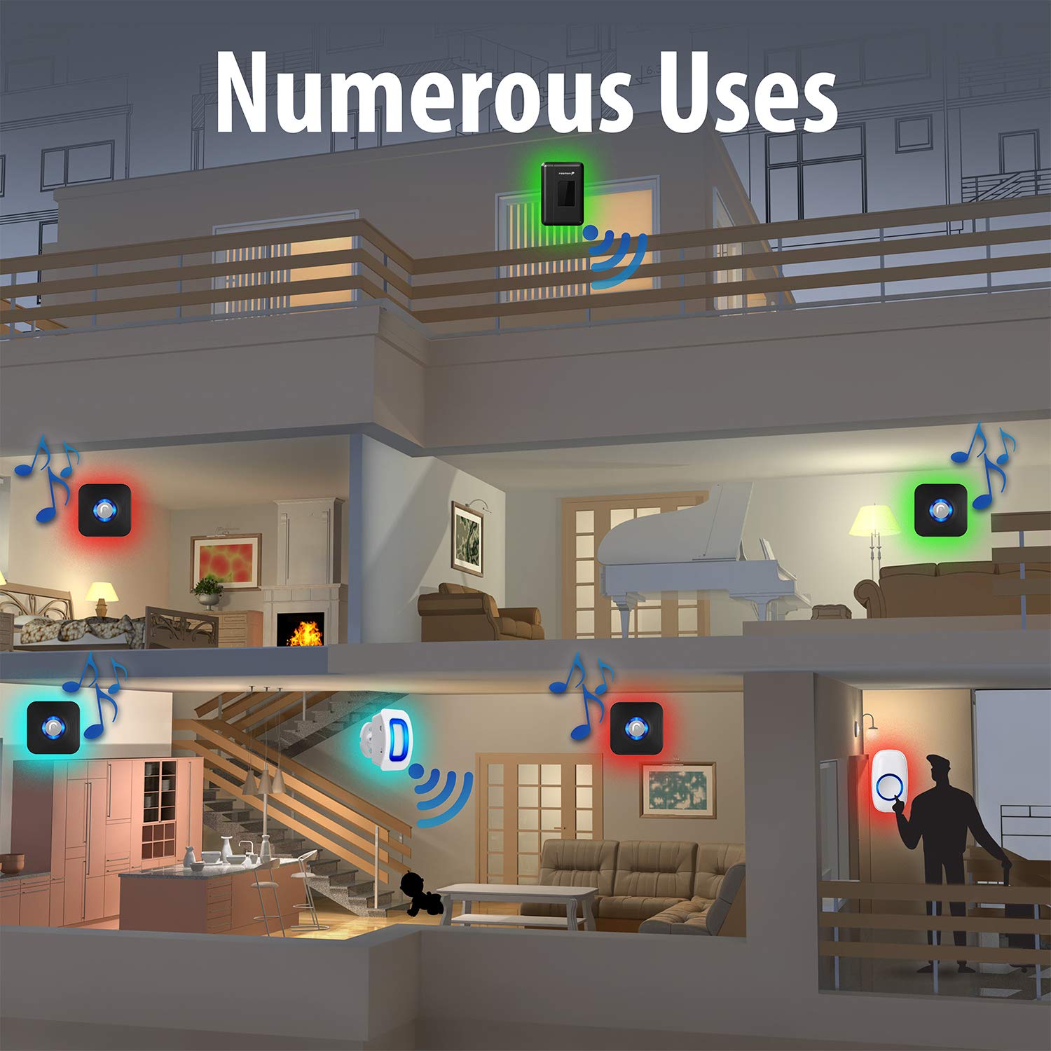 Fosmon WaveLink 51009HOM Wireless Door Open Chime (500FT, 58 Tunes, 4