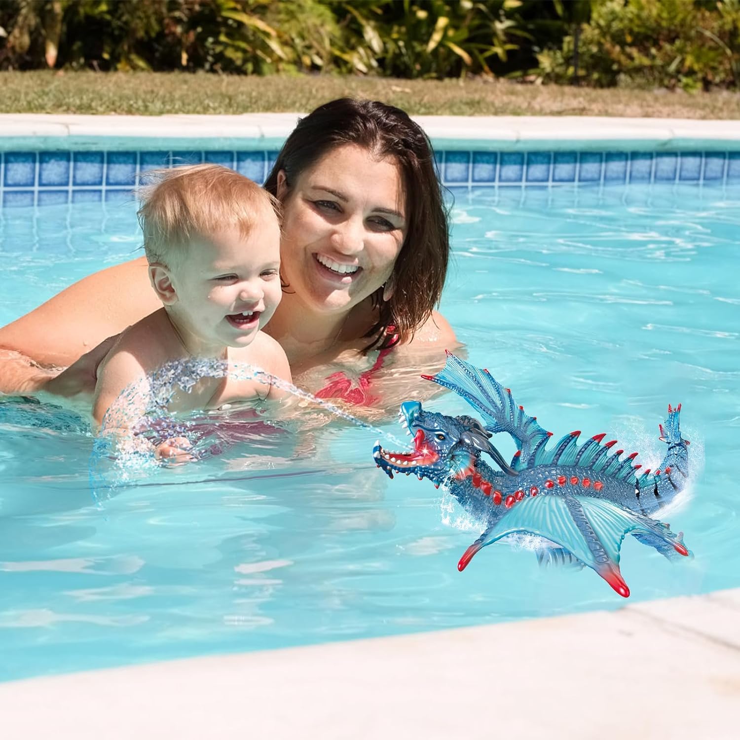 Riderev Remote Controlled Dinosaur Toy, 2.4GHz RC Boat Dino Water Toy for Children with Light and Water Spray Function, Electric Pool Toy Gifts for Boys Girls (Multicolor) 3