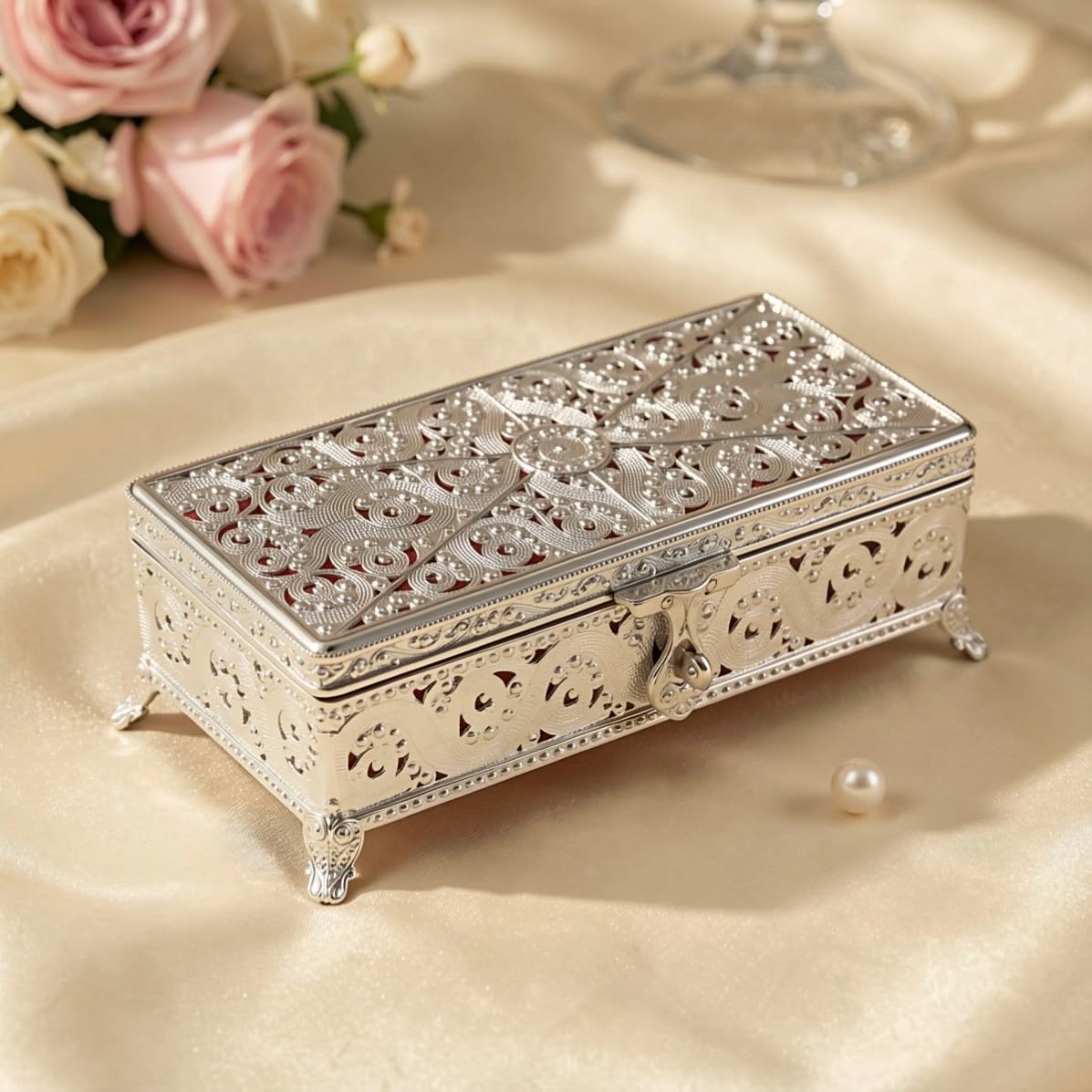 EXCEART Portagioie Vintage Rettangolare in Metallo, Argento