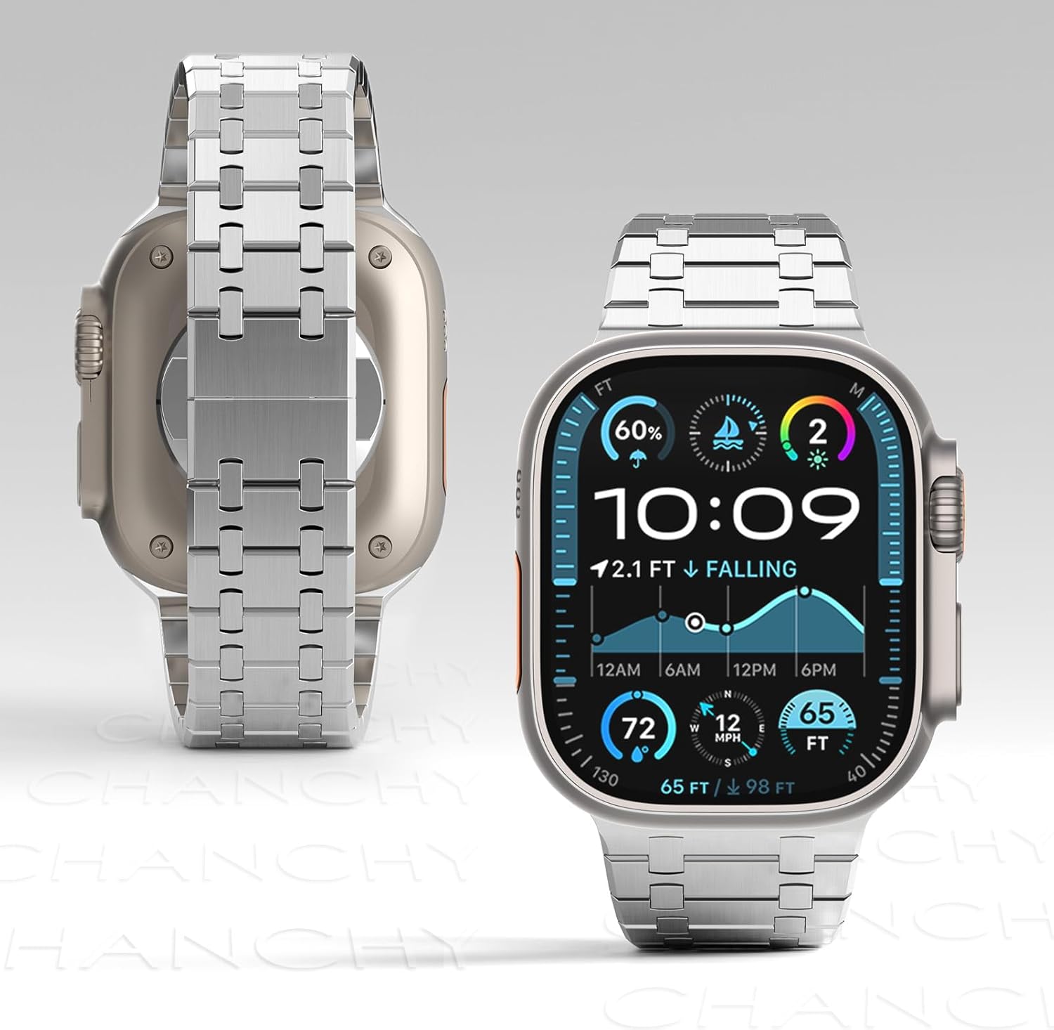 CHANCHY Stainless Steel Band Compatible with Apple Watch Ultra 3/2/1 Band 49mm, Series 11/10 46mm, 9/8/7 45mm, SE3/SE2/SE 6/5/4 44mm, 3/2/1 42mm, Metal Strap for Men Women, Silver - Image 5