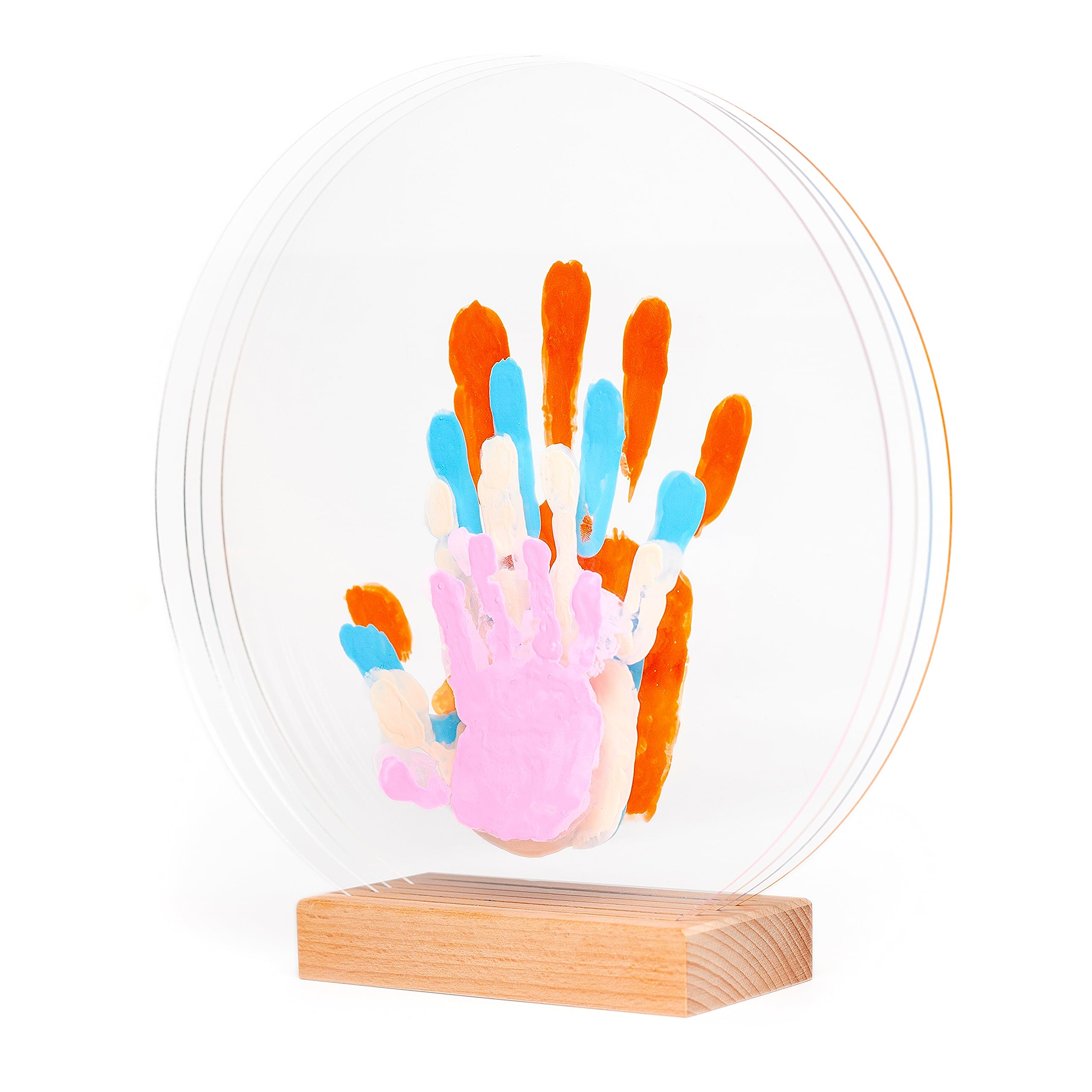 LouYou Kit Famiglia 4 Pastello - Cofanetto Regalo Nascita Bambino o Bambina - Impronta Mani e Piedi - Natale o Compleanno - Plexiglass Personalizzato - Legno Naturale