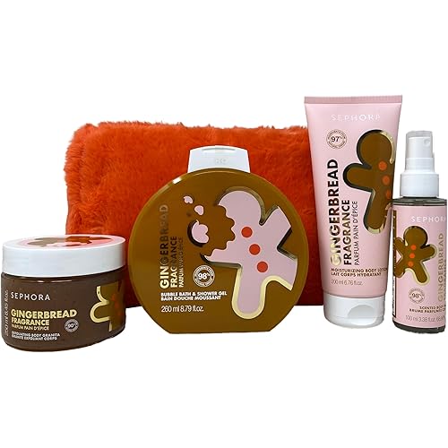 SEPHORA COLLECTION Gingerbread Set - Bubble Shower Gel, Moisturizing body Lotion, Scented Body Mist, Exfoliating Body Granita Full Size.