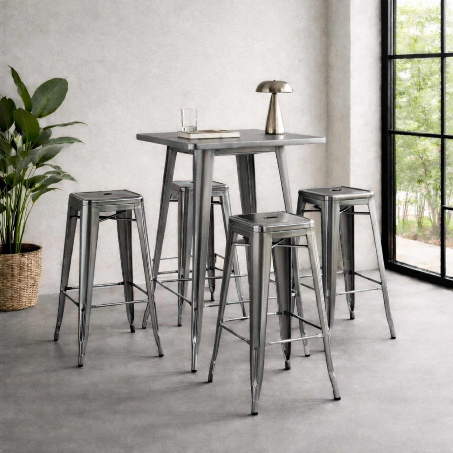 THINIA HOME Pack 2 Taburetes Medios Industriales Apilables de Acero 43x43x76cm