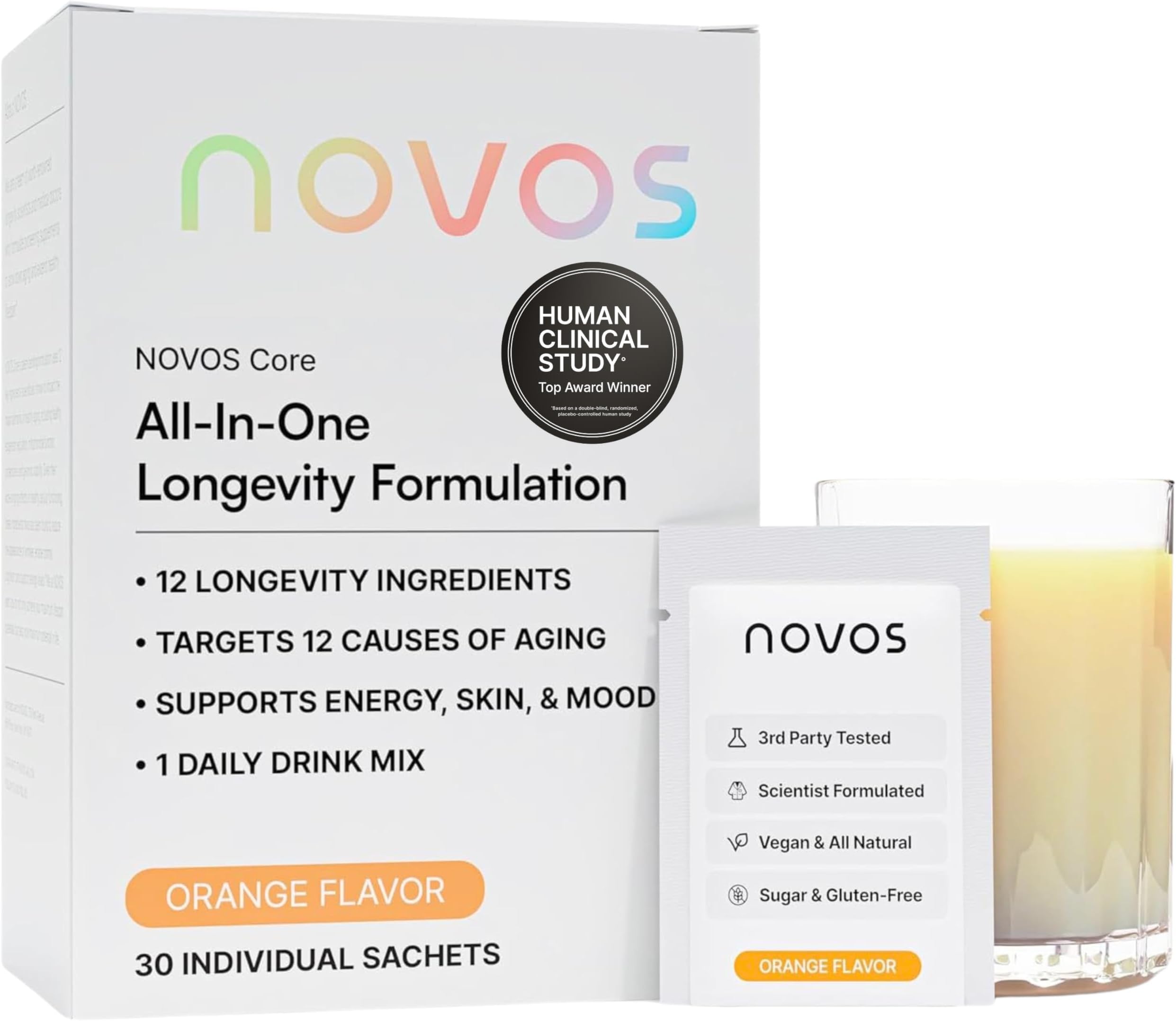 - Core Clinical Longevity Mix | Anti-Aging Supplement Drink Mix for Men & Women | Magnesium, L-Theanine, Fisetin and More | Supports Energy, Mood, Sleep & Cognition | Orange Flavor (30 Servings)