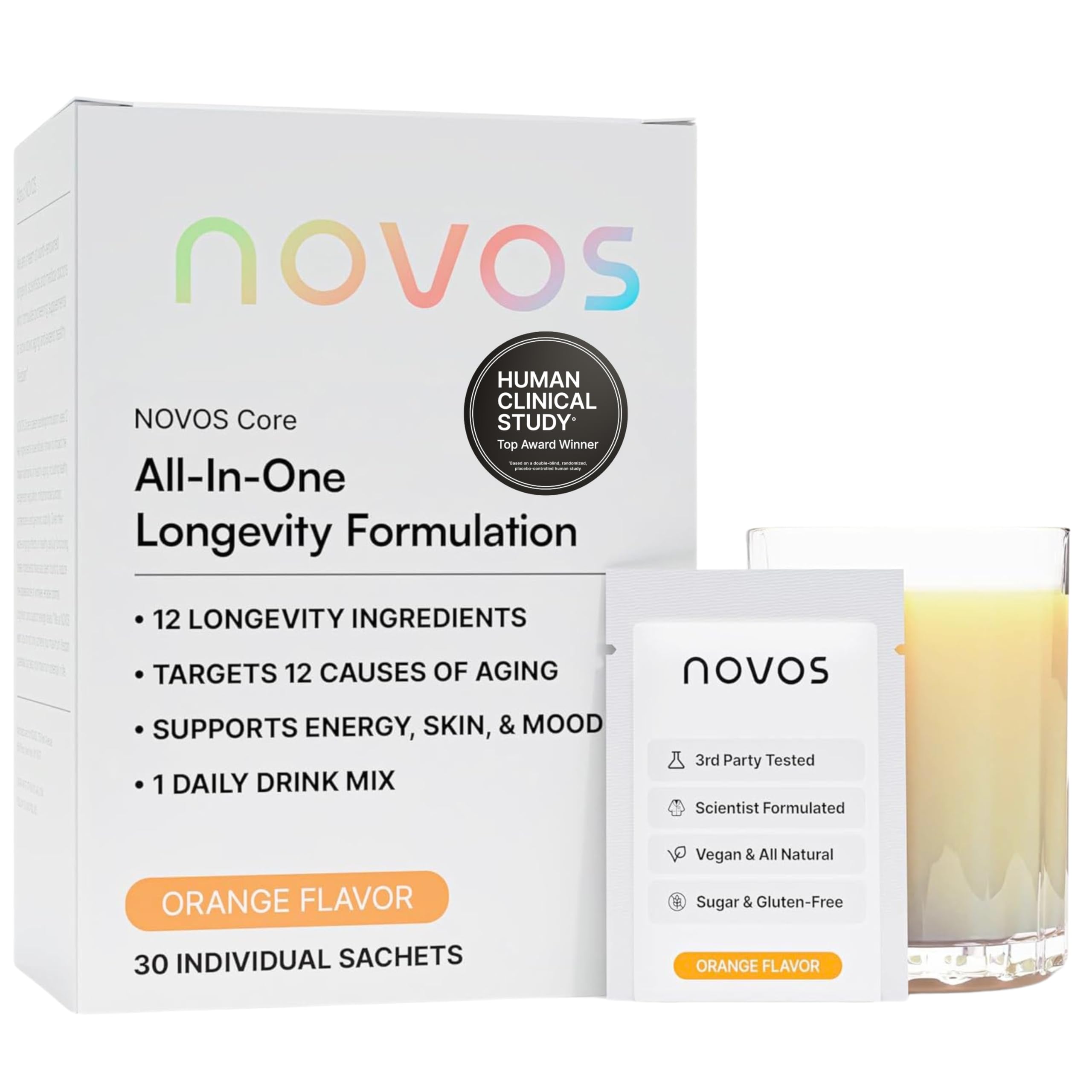 Novos suplemento em pó com 12 ingredientes, 6,9 g por porção, 30 sachês