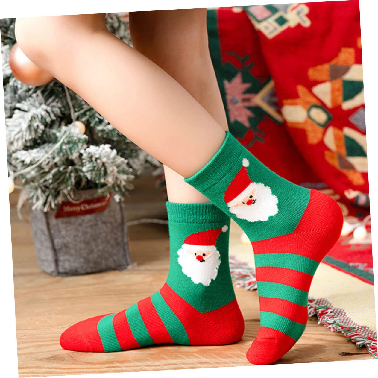 5paires Chaussettes de Noël Garçon Fille -Mollet Coton Doux et Respirant pour Hiver