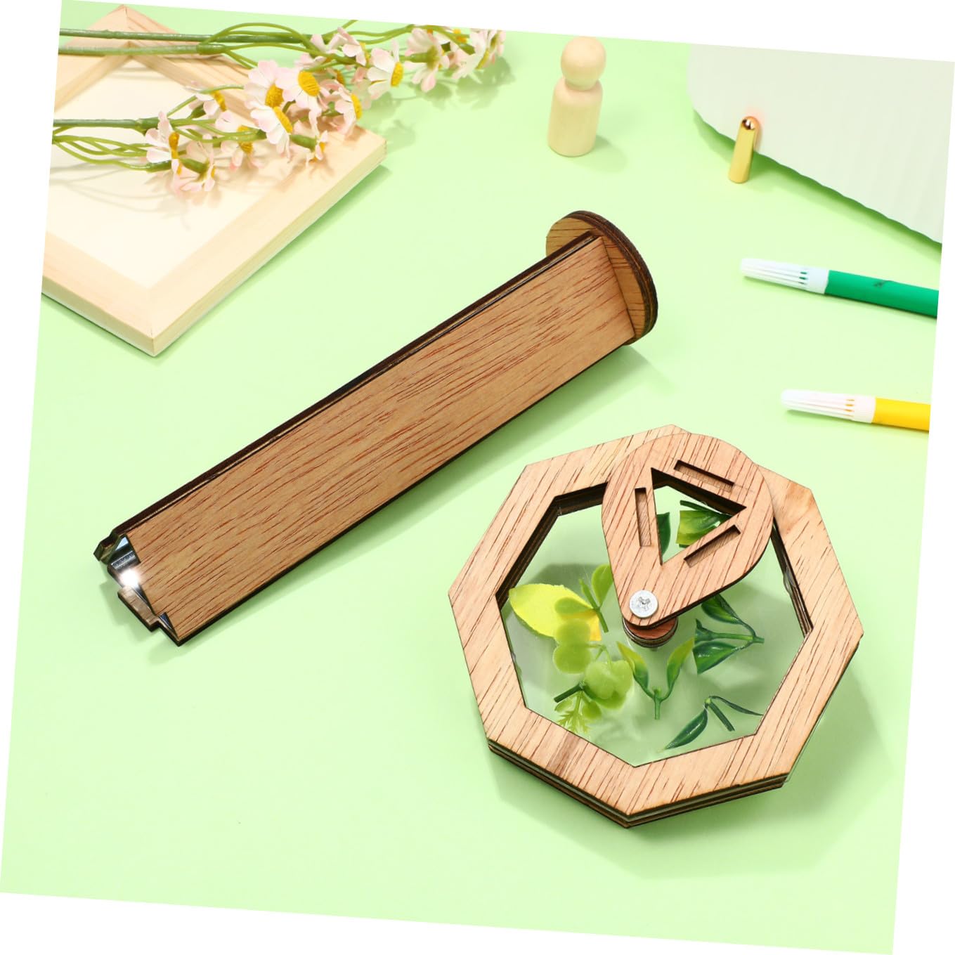 Selbstgemacht Holz Kaleidoskop Satz für Drehbares Kaleidoskop mit Großer Linse und Deckel zum Befüllen Kreatives Lernspielzeug für Geburtstage und Draußen