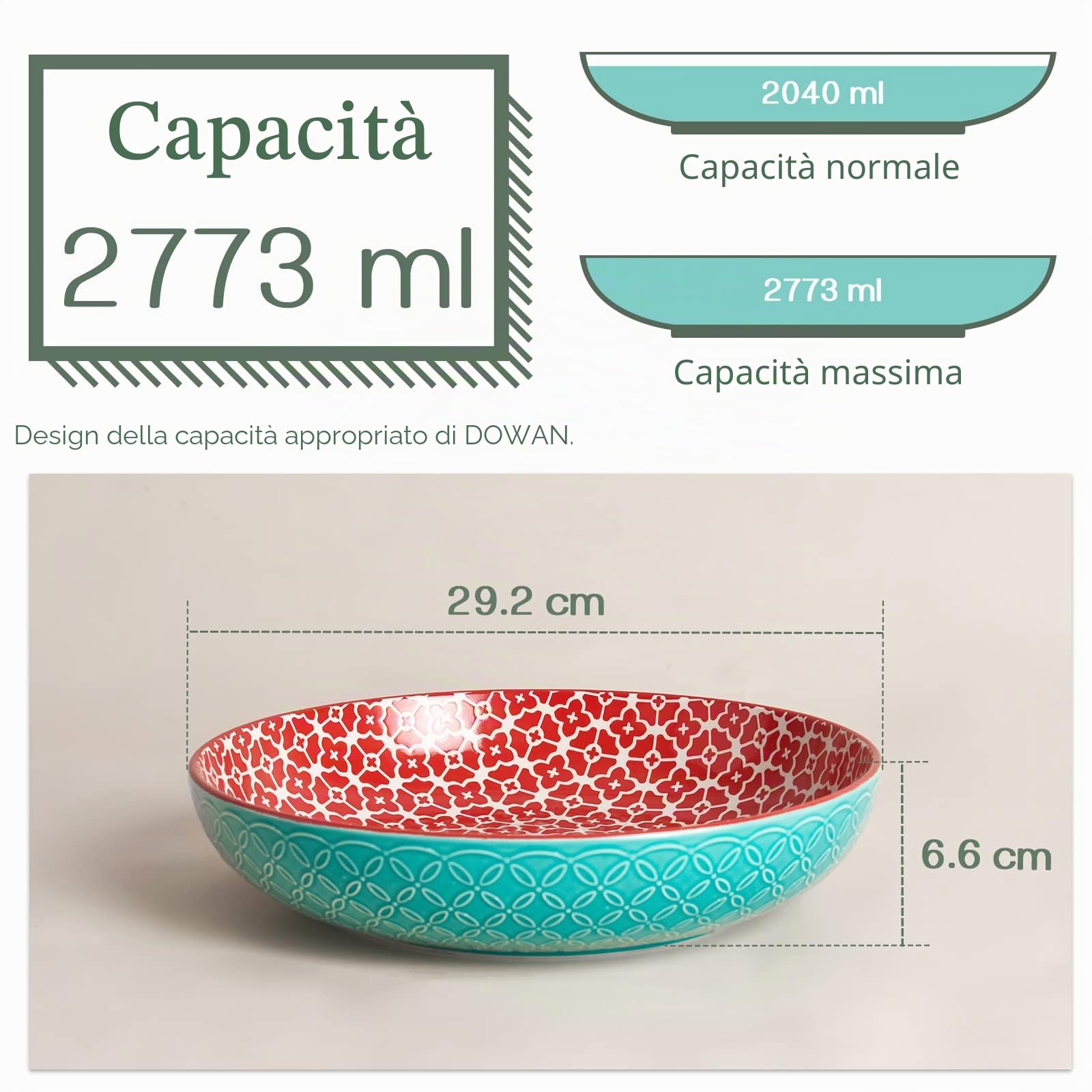 DOWAN Grandi Piatti da 29 cm, Ciotole Grandi da 2,9 Qt per Intrattenere a Thanksgiving e Natale, Ciotole da Servizio in Ceramica per Insalate, Frutta, Pasta, Colori Brillanti | 2 Pezzi