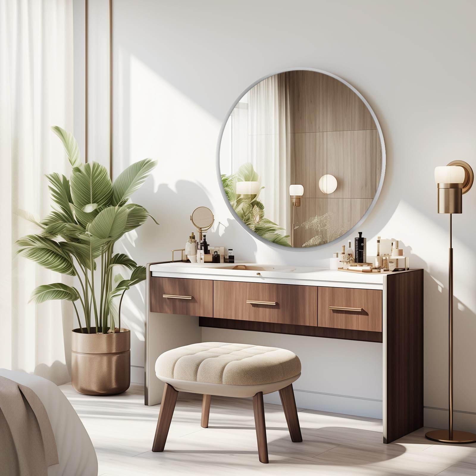 Round Bathroom Mirror 70cm, Wall Mounted with Aluminium Metal Frame Silver
