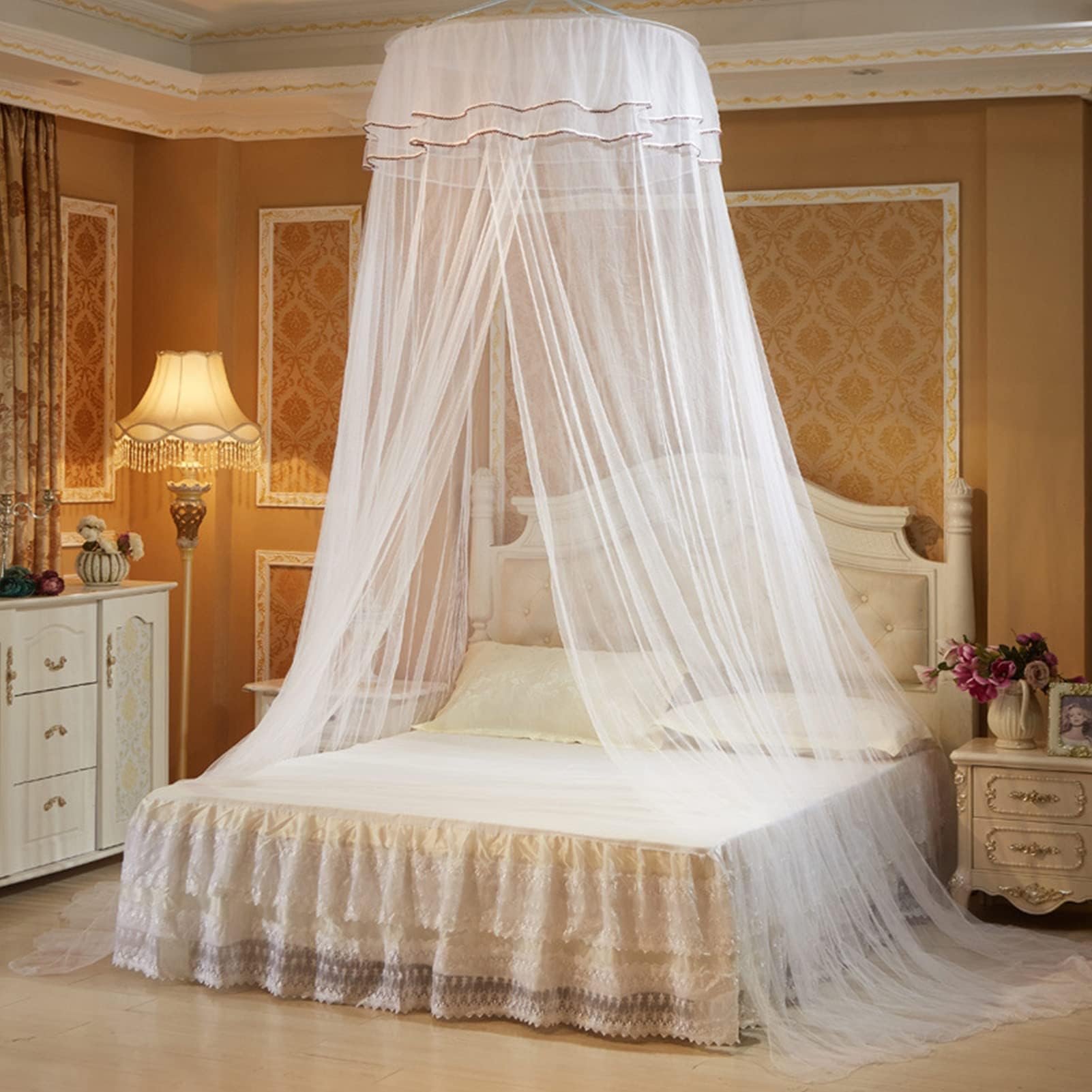 Canopy Bed for Girls Room Dome Mosquito Net for Bed Ceiling Suspension Pink Bed Canopy Curtains Purple Mosquito Netting White Bed Tent Game Reading Princess Canopy for Girls Bed (White)
