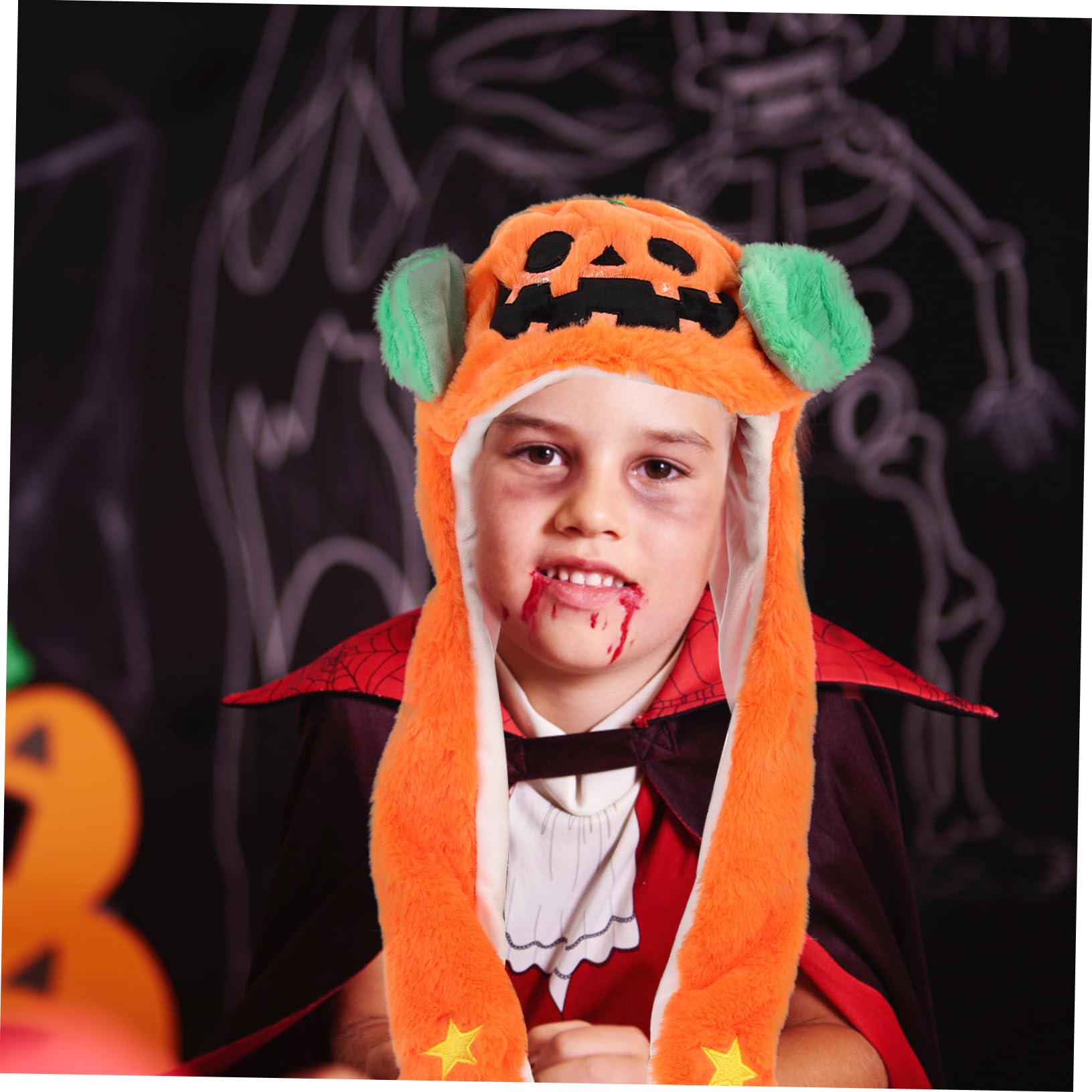 VICASKY 4 Piezas Sombrero En Movimiento De Halloween Gorro Con Orejas Saltadoras Tapones Para Mover Las Orejas Sombreros De Disfraces Sombreros De Animales Felpa Corta Orange