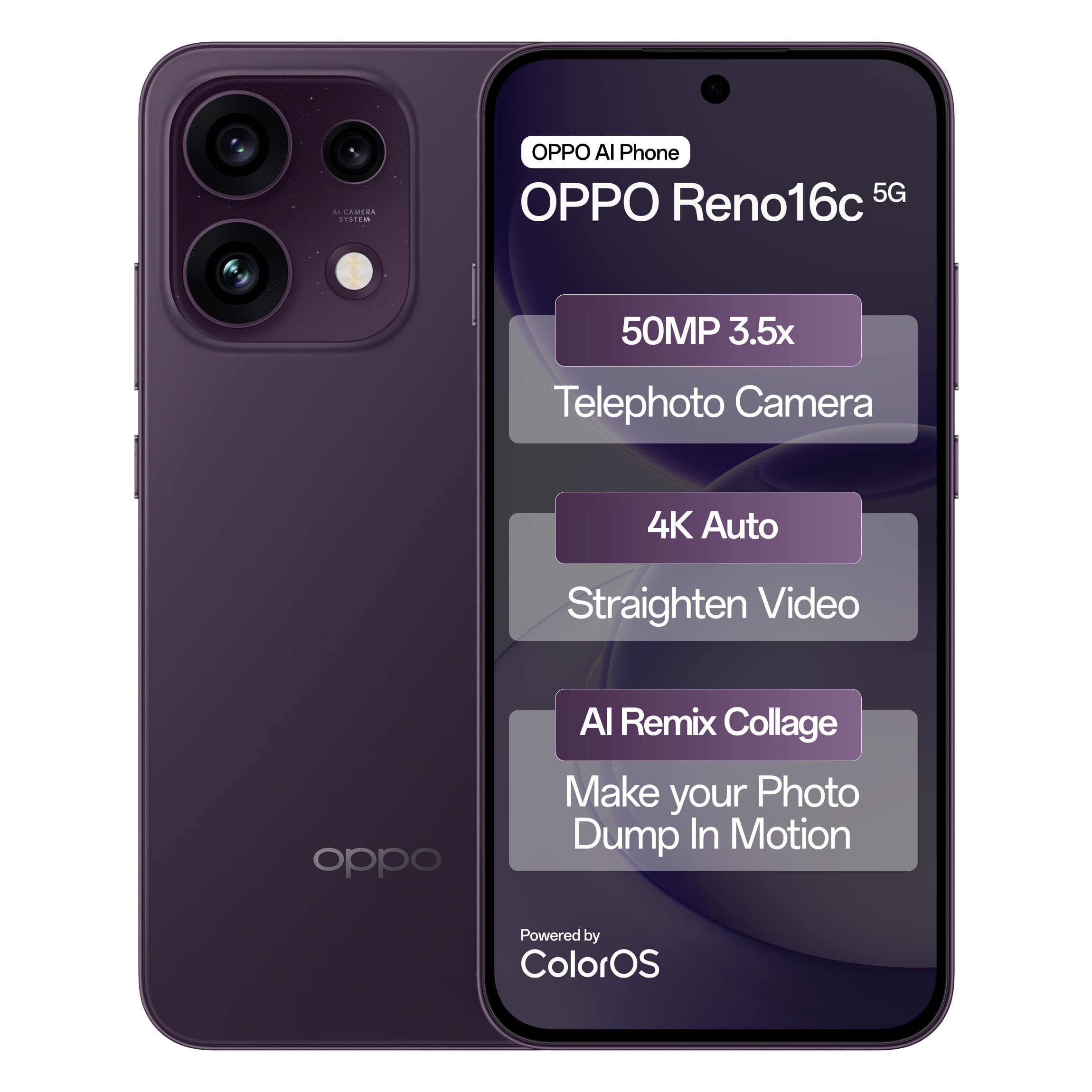 Oppo Reno16c 5G (Twilight Violet, 12GB, 256GB) | 50MP 3.5X Telephoto Camera | 4K Video | AI Remix Collage | 7000mAh 80W SUPERVOOC | ColorOS 16 | IP69K | Dimensity 7300-image-44