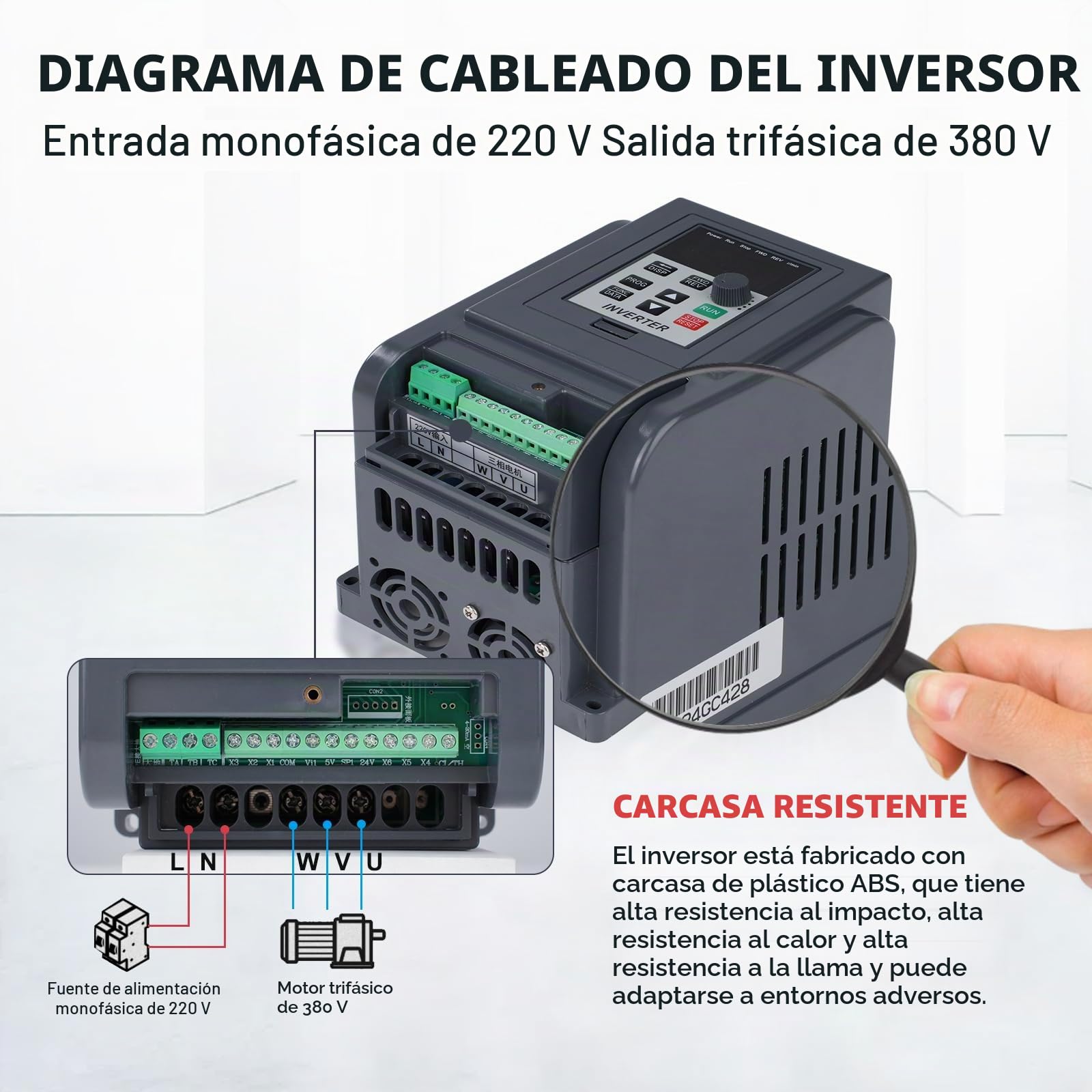 DEWIN Variador de Frecuencia Monofasico,2.2kW Entrada monofásica 220V Salida trifásica 380V,Variador de Frecuancia Regulador de Velocidad Motor(Modelo de fábrica:AT4-2200X)