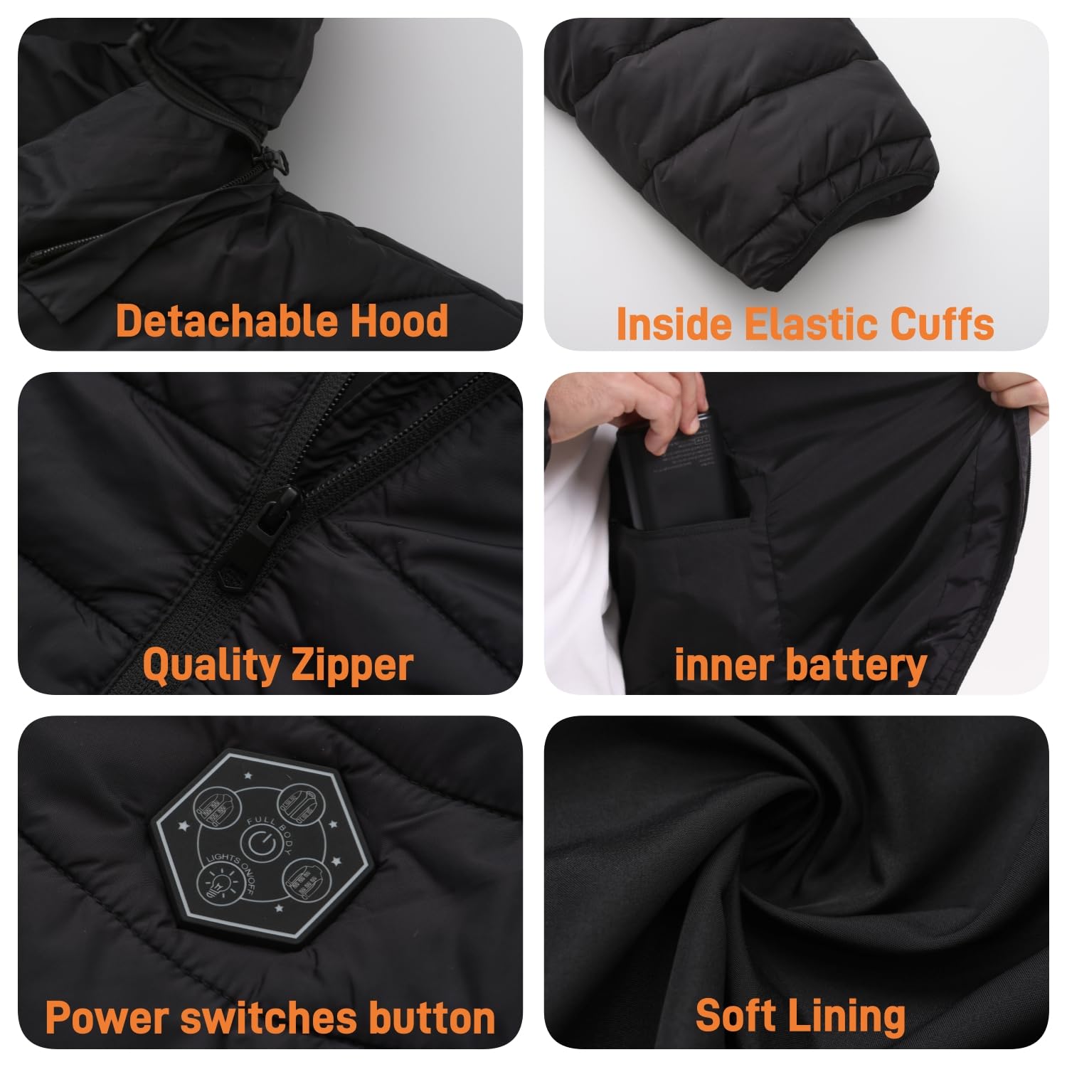 Veste Chauffante Avec Batterie Doudoune Chauffante Avec 15 Coussins Chauffants en Fibre de Carbone, Veste Chauffante électrique pour Moto Pêche Ski Activités de Plein Air