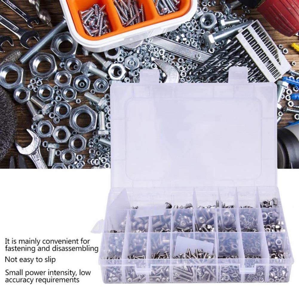 Cap Set 1105pcs M3 / M4 / M5 de Cabeza troncocónica Hueca Hexagonal Tornillo, Tuerca Tornillo de Cabeza Hexagonal Plana Arandela Dividida Surtido Kit Caja de almacenaje