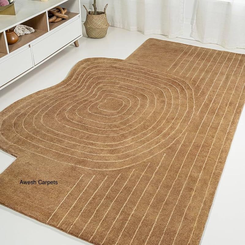 Image of Irregualr Shape Hand Tufted Carpet Pure Soft Wool Non Slip & Durable Easy to Clean Floor Area Rug Modern Design Carpet for Living Room 5x8 Feet (150x240 cm)