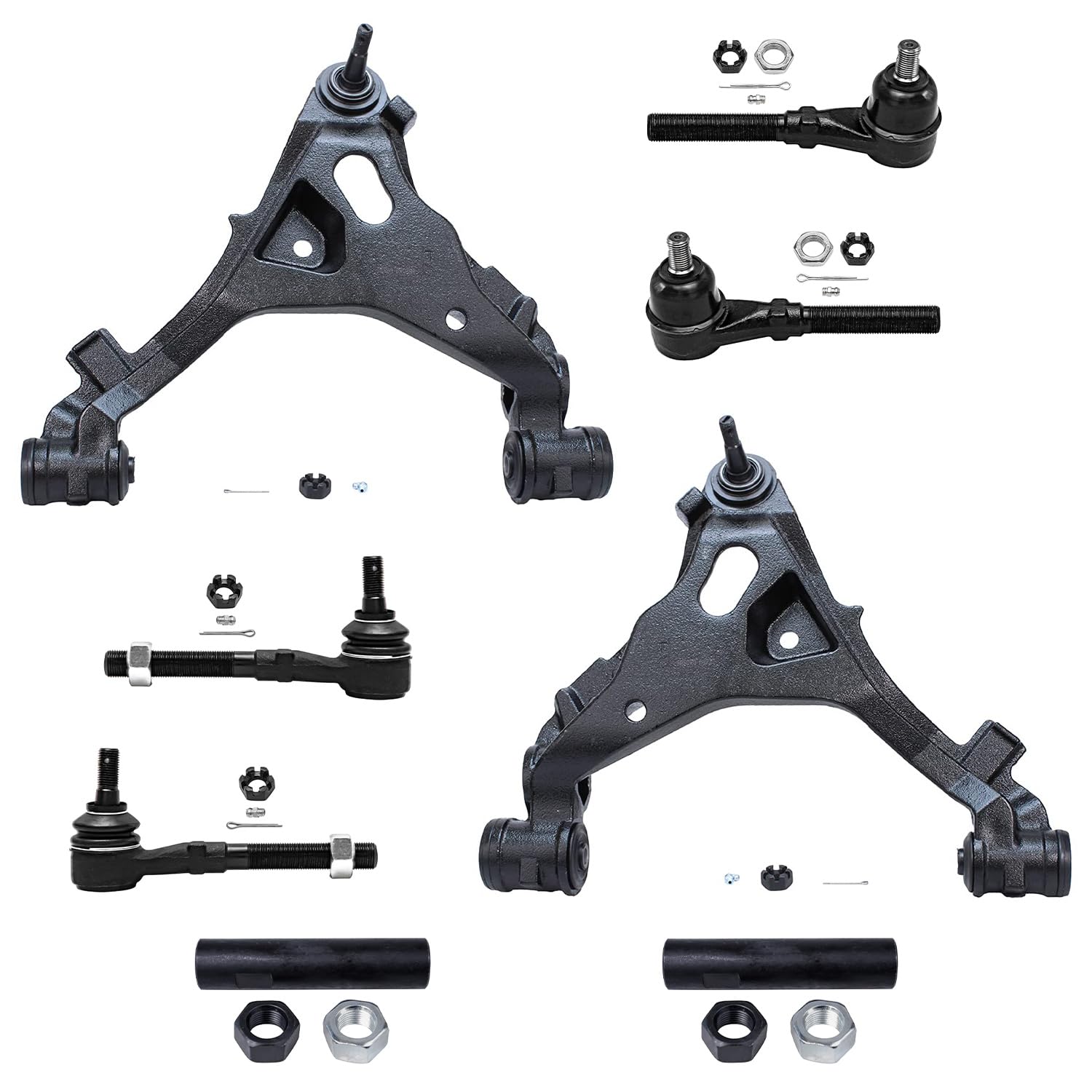 Detroit Axle - 8PC Front Lower Control Arms Inner &amp; Outer Tie Rods Center