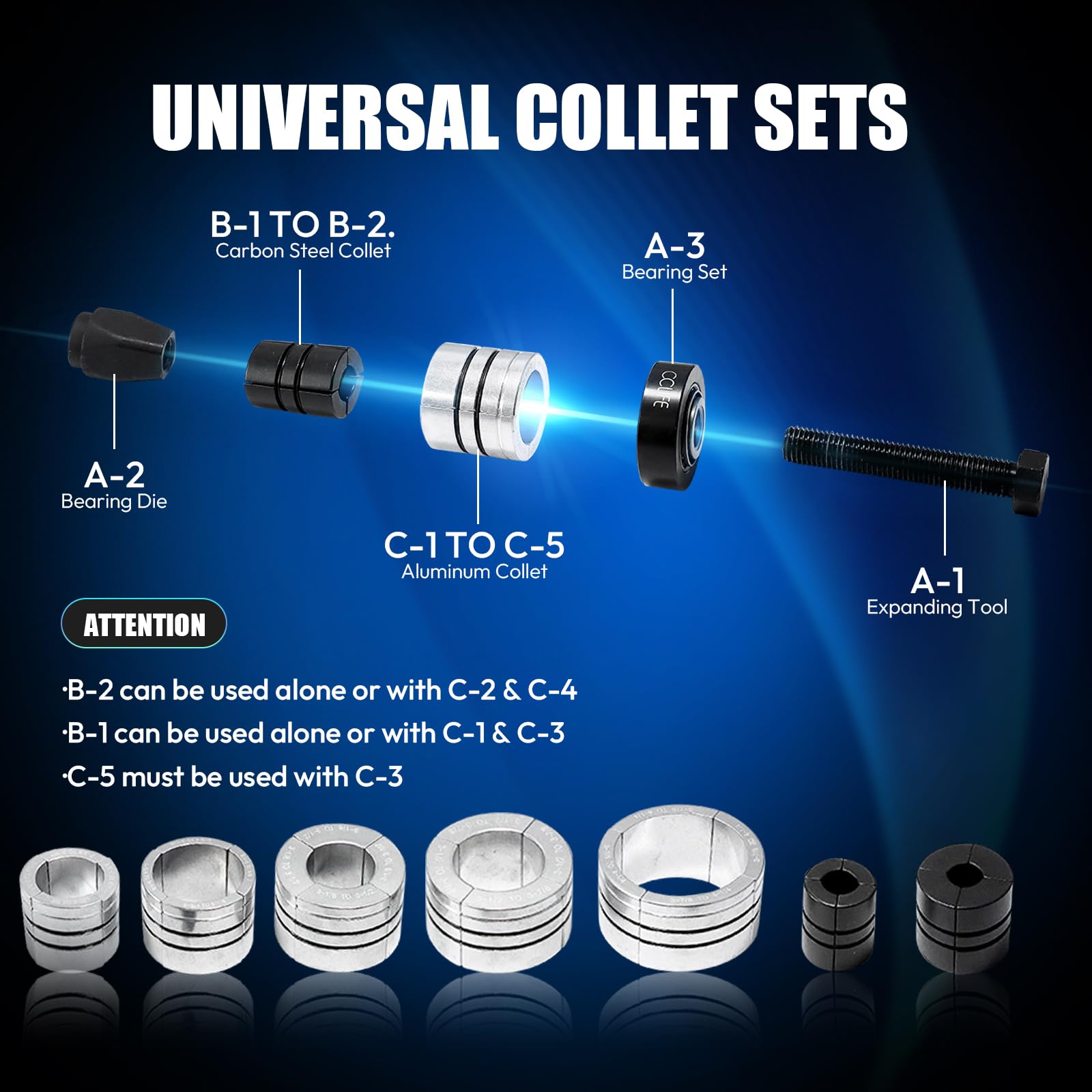 CCLIFE Auspuffrohr-Expander 7-TLG 1-5/8" bis 4-1/4" Zoll Professional Rohrspreizer für Endrohre, Schalldämpfer und Automotive Anwendungen