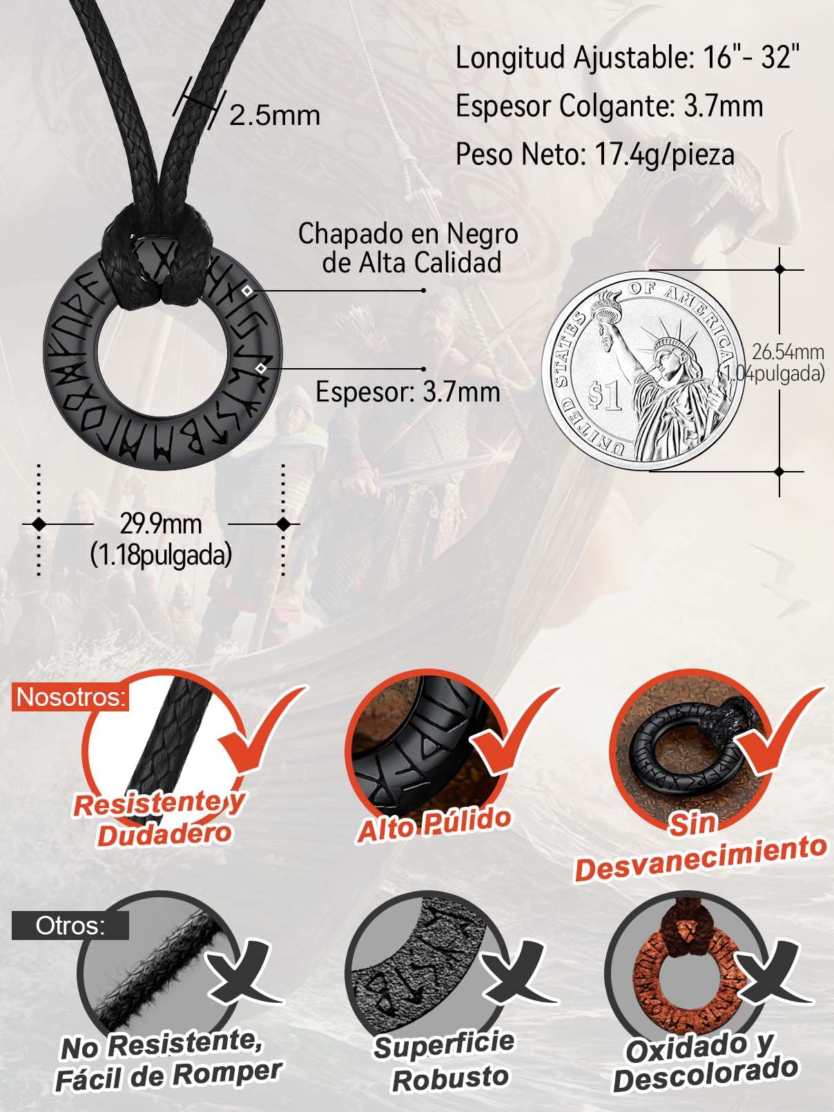 FaithHeart Collar Vikingo Runas Acero Inoxidable 316L Hombre Mujer Letras Alfabetos Rúnicos Joyería Espiritual Nórdica de Talismán de Familias Parejas