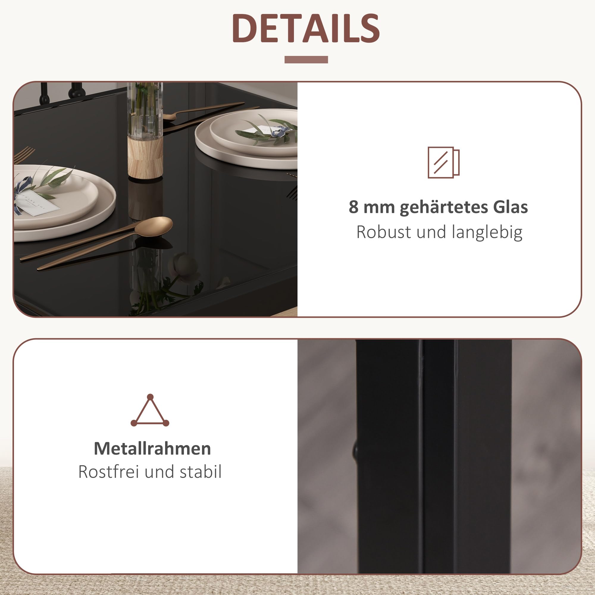 HOMCOM Essgruppe Esstisch mit 2 Stühlen Platzsparend Esszimmergruppe Sitzgruppe, Tischplatte aus Sicherheitsglas, Kunstleder Küchentisch-Set für Esszimmer, Küche Schwarz
