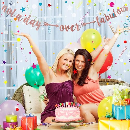 Miniatura 5 de Lnlofen Cartel de cumpleaños con purpurina de oro rosa, suministros de decoración de cumpleaños para mujeres y niñas, ideal para decoraciones de