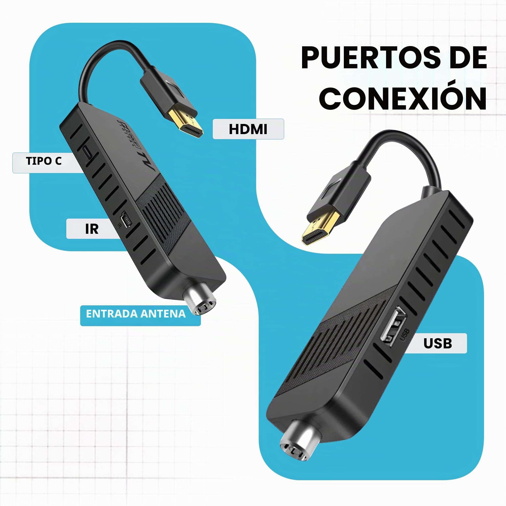 Hd-line Decodificador Digital terrestre DVB-T2 2024, Full HD 1080P, Mando a Distancia Bluetooth, Oculto detrás de la TV, Pantalla Digital, H265 HEVC 10 bits