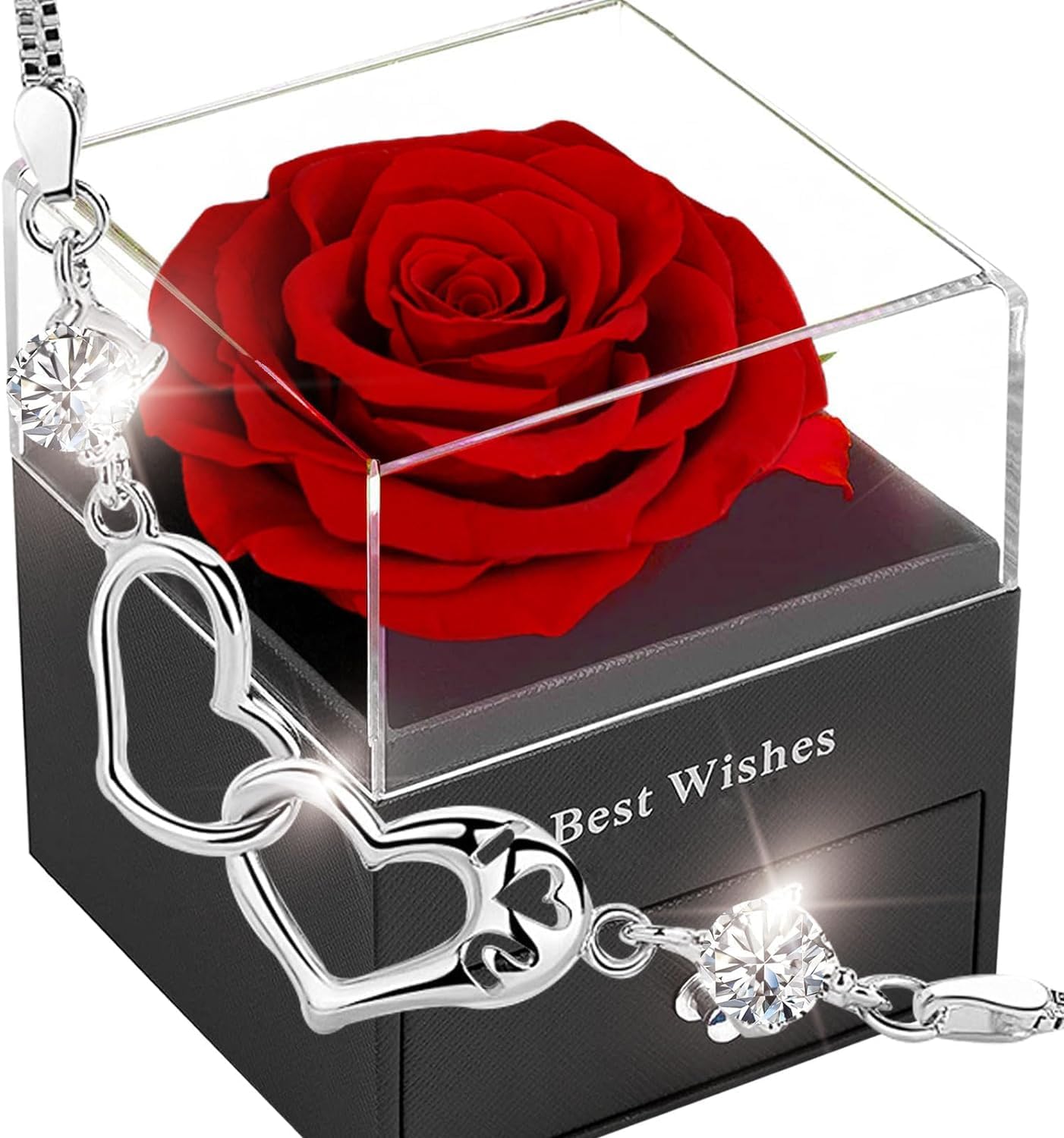 SWEETIME Forever Red Rose, Eternal Rose Box, Preserved Rose, Infintity Real Rose Gift for Girlfriend, Women, Mom, Wife on Christmas, Valentine's Day, Mother's Day, Birthday, Anniversary, Thanksgiving