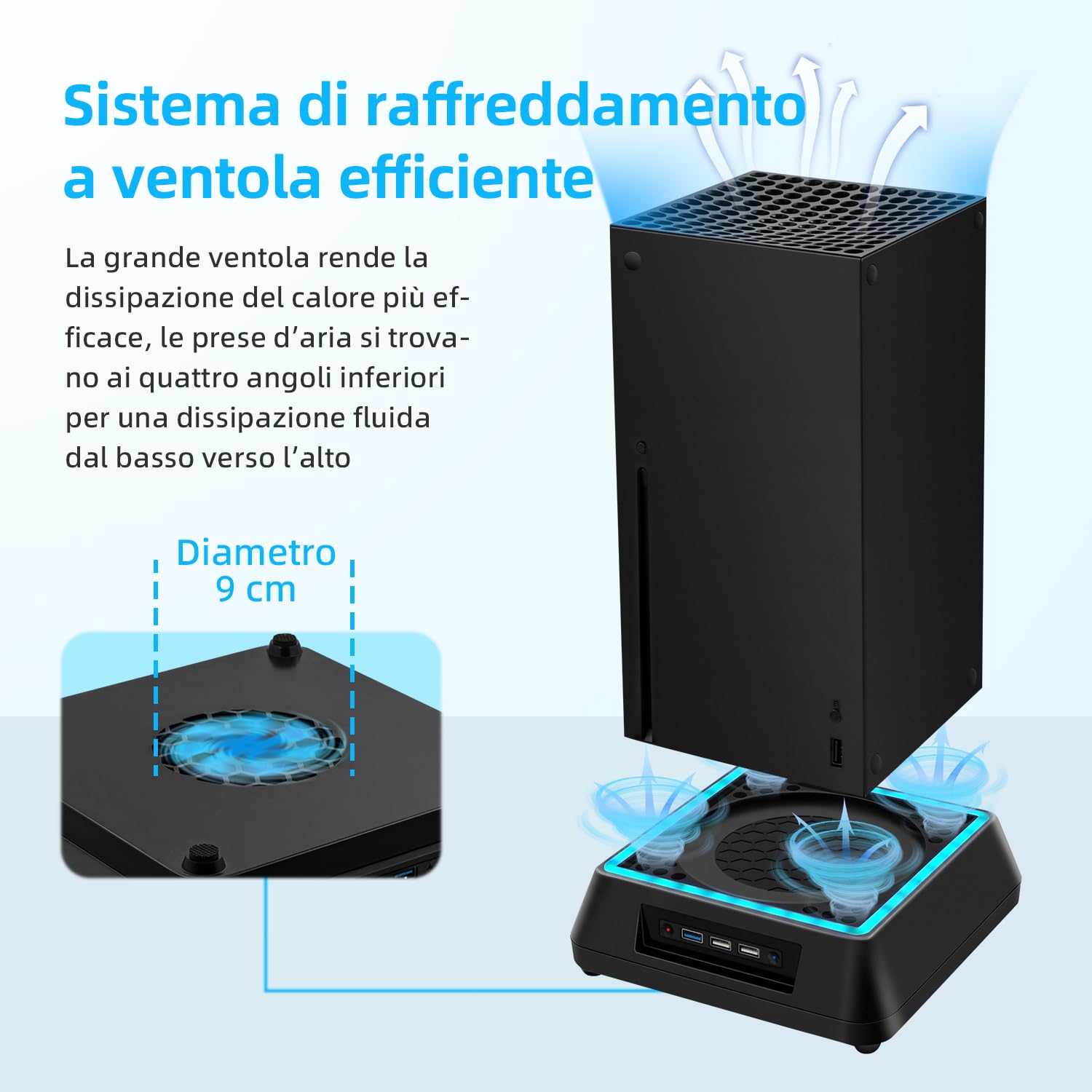 Ventola di Raffreddamento Aggiornata per Xbox Series X, Supporto di Raffreddamento con Indicatore LED e Sistema di Raffreddamento Regolabile a 3 Livelli di Velocità per Xbox Series X
