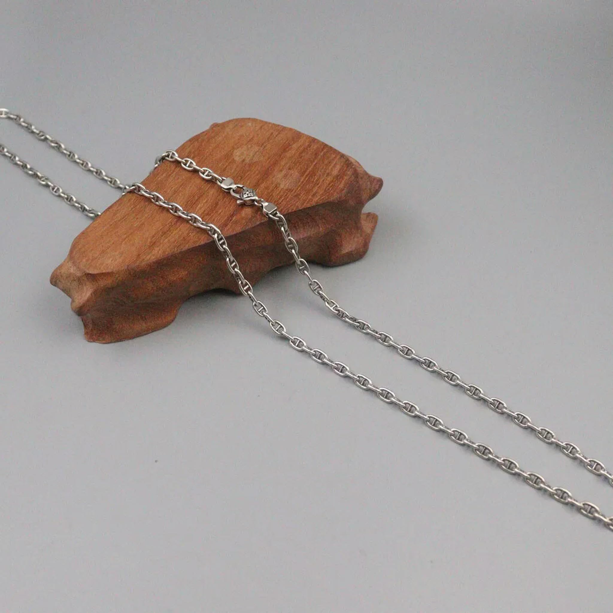 Collana in Vero Argento 925 per Uomo, Catena a Maglie di Ancoraggio da 3,5 mm di Larghezza, Lunghezza 26 Pollici