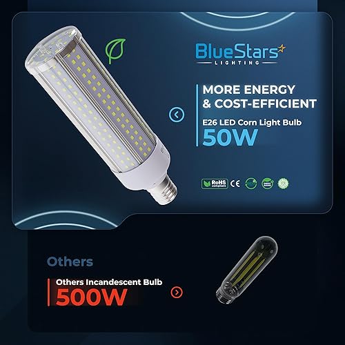 Miniatura 6 de BlueStars Paquete de 2 bombillas LED de maíz superbrillantes de 50 W E26E27, base media, 3200 lúmenes (equivalente a 500 W) blanco frío 5000 K, para
