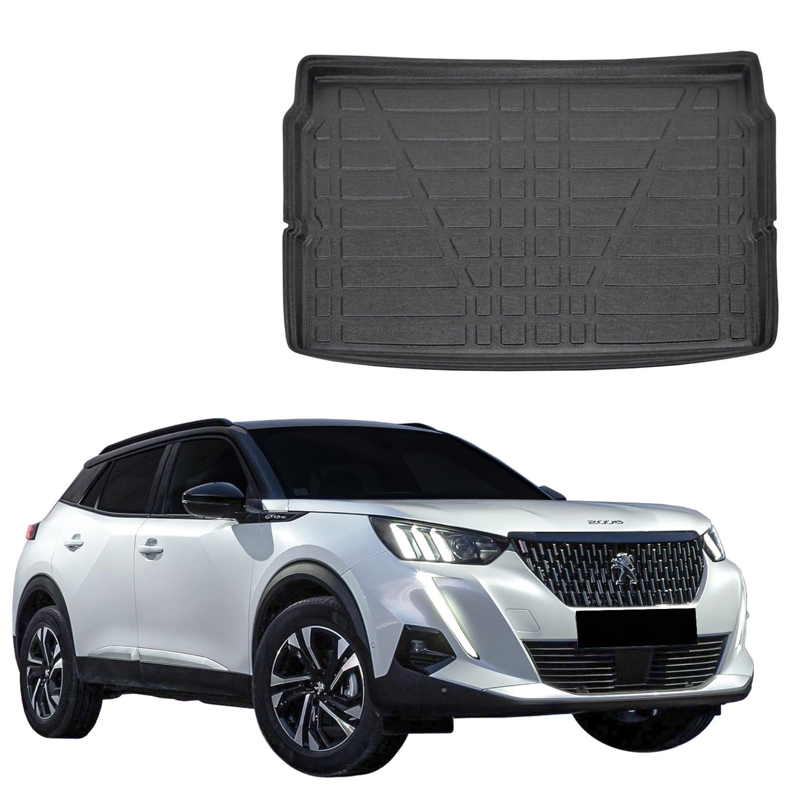 SCOUTT Vasca Bagagliaio per Peugeot 2008 Crossover Dal 2019 Piano Superiore, in TPE su Misura, Proteggi Baule con Bordo Alto 4 cm, Antiscivolo, Inodore