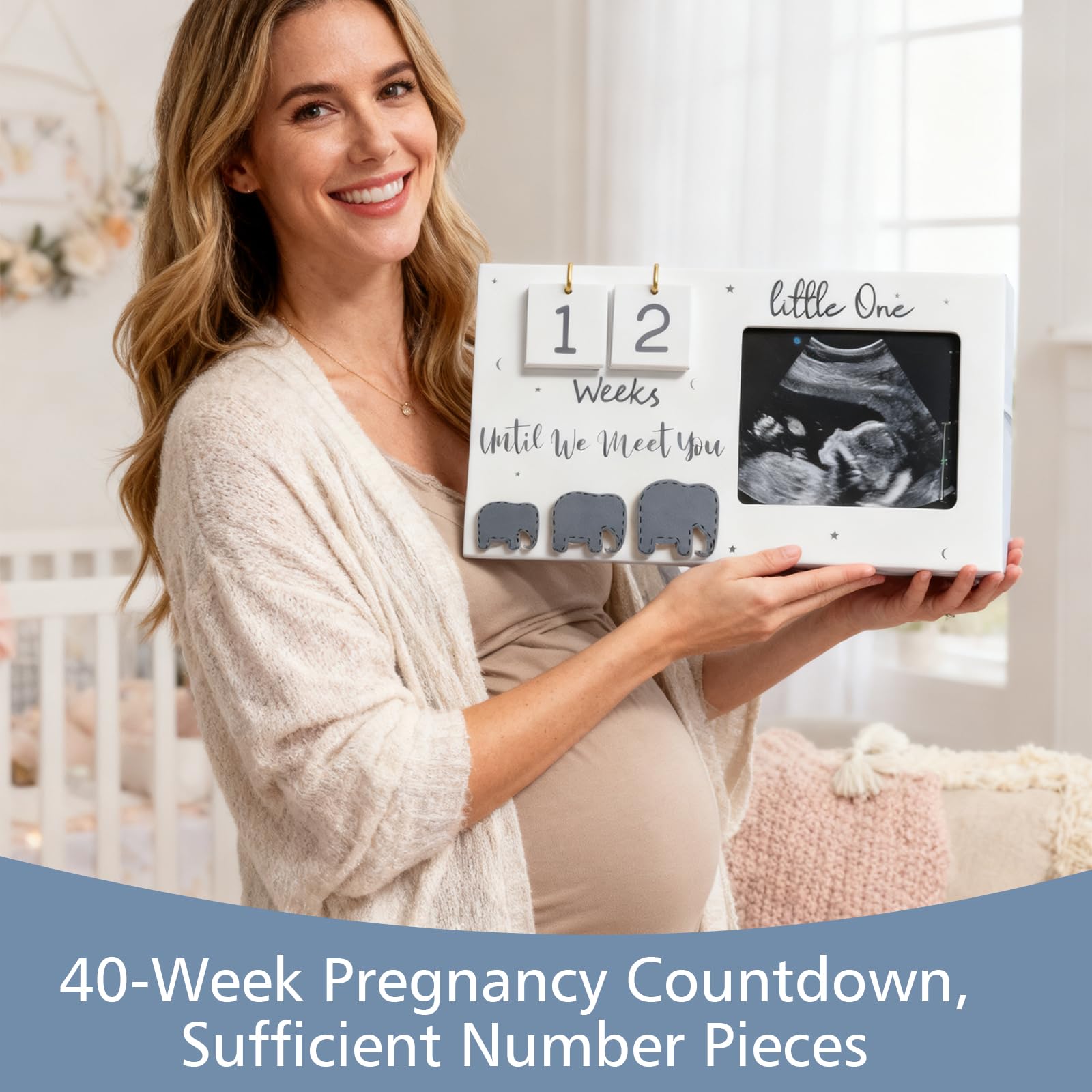 Wooden Baby First Scan Photo Frame Pregnancy Announcement Gift for Mom to Be Sonogram/Ultrasound Picture Holder with Weeks Countdown - Image 3