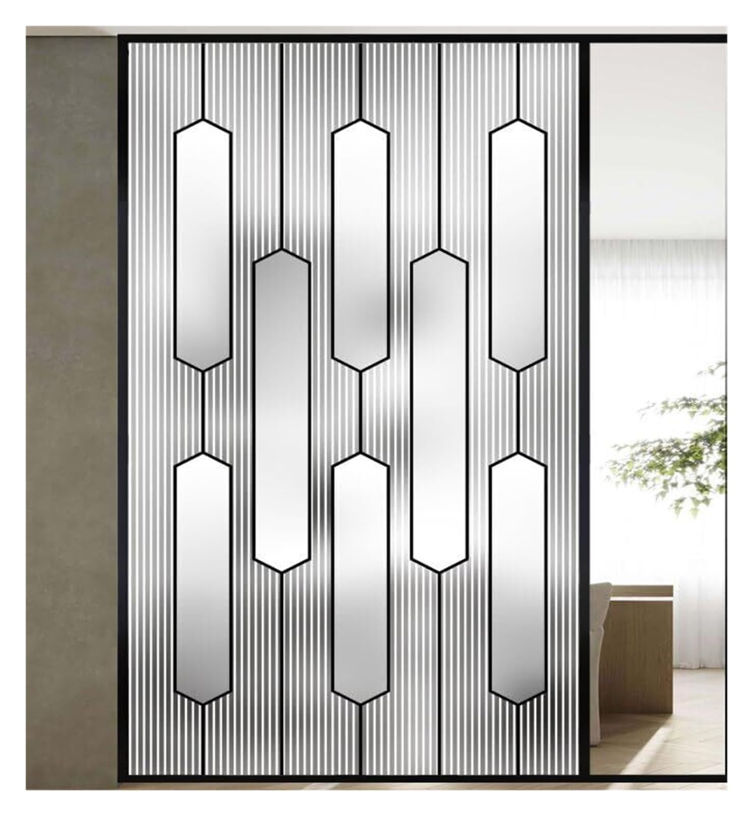 window film， Black White Stripes Privacy for Glass Windows Opaque Bathroom Window((60x200cm))