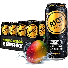 RIOT Energy Drink, Mango, 160mg Natural Caffeine, 16 Fl Oz, 12-Pack