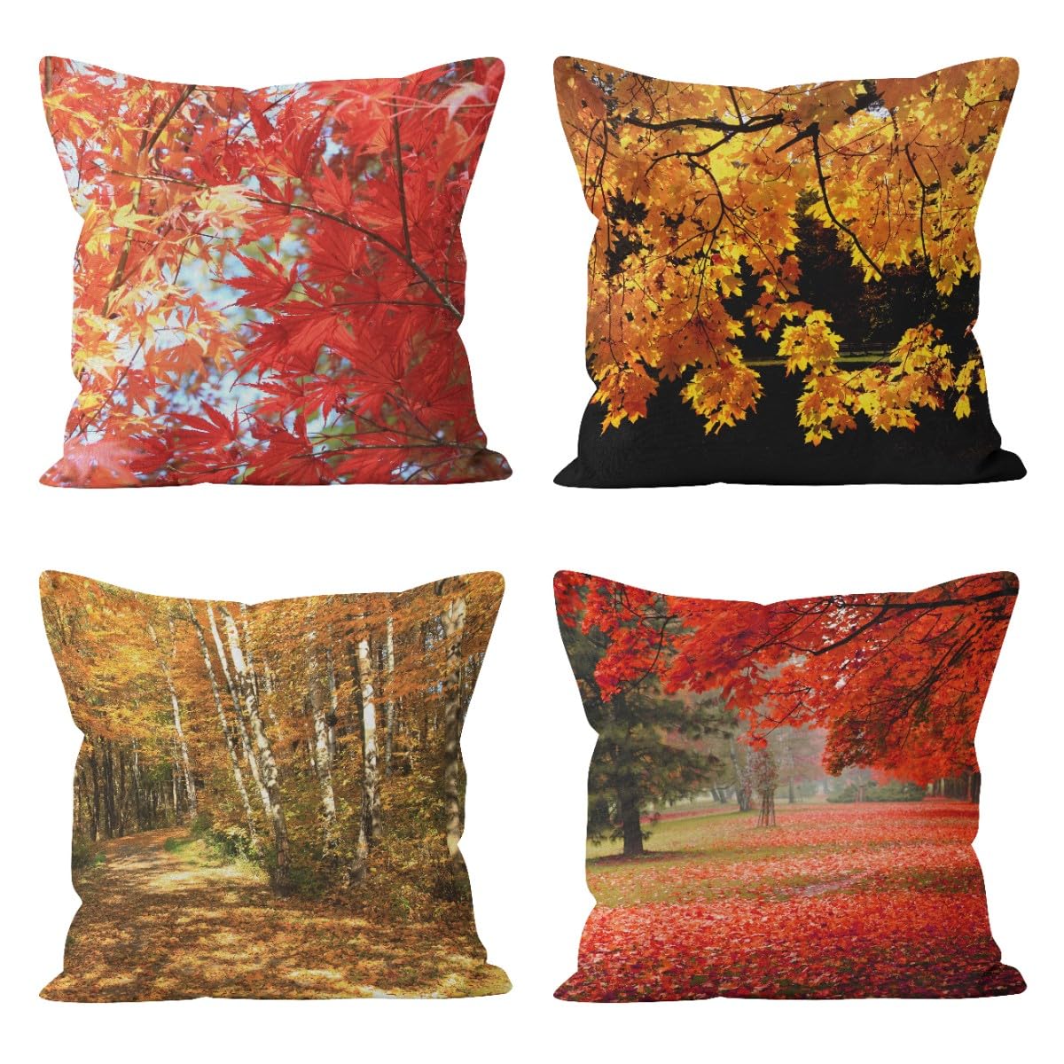Taie d'oreiller canapé 50x50 en lin et jute CEVAN avec imprimé feuilles d'automne, x4.